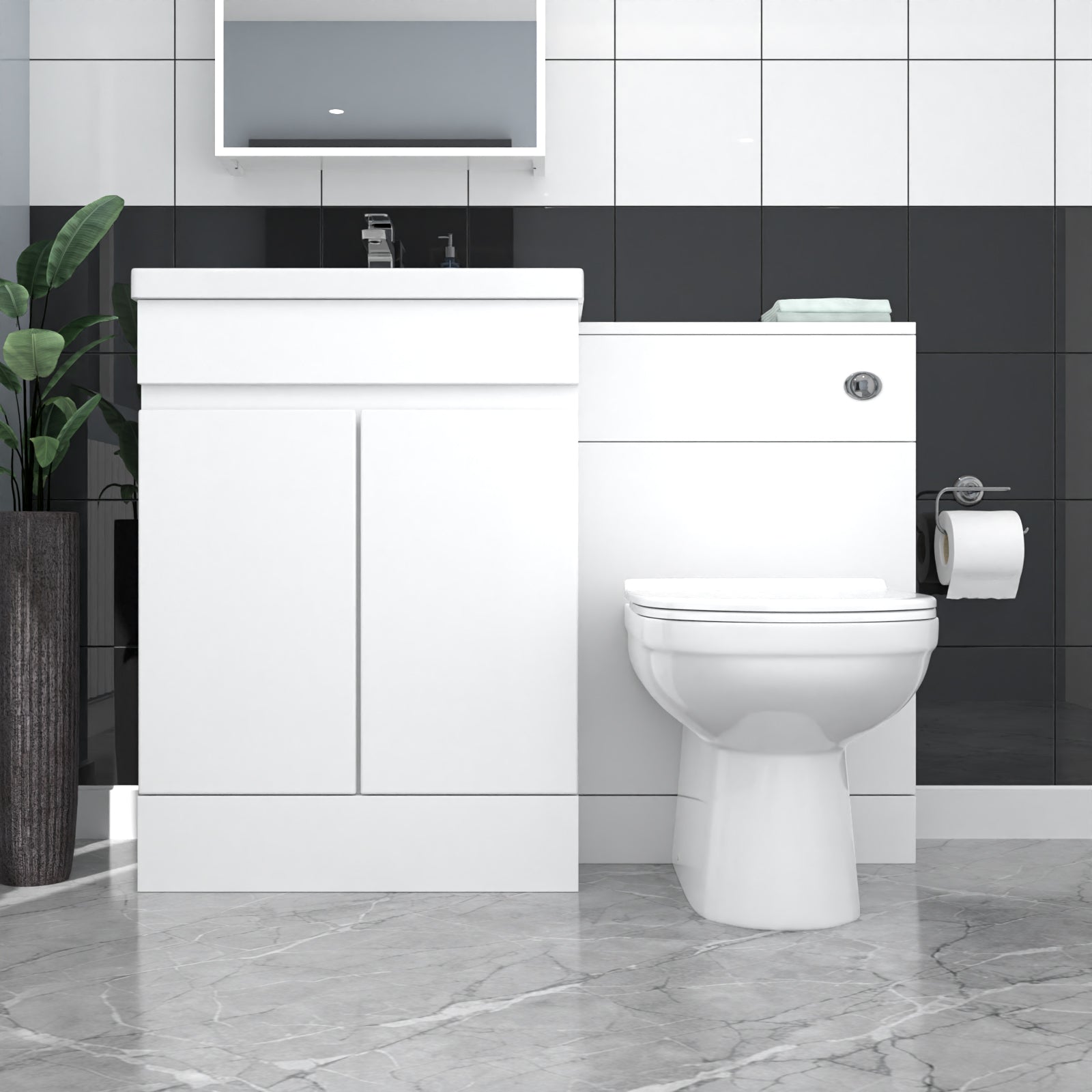 Alaska White Floor Standing 600mm Vanity Unit 2 Door with WC Unit & BTW Toilet