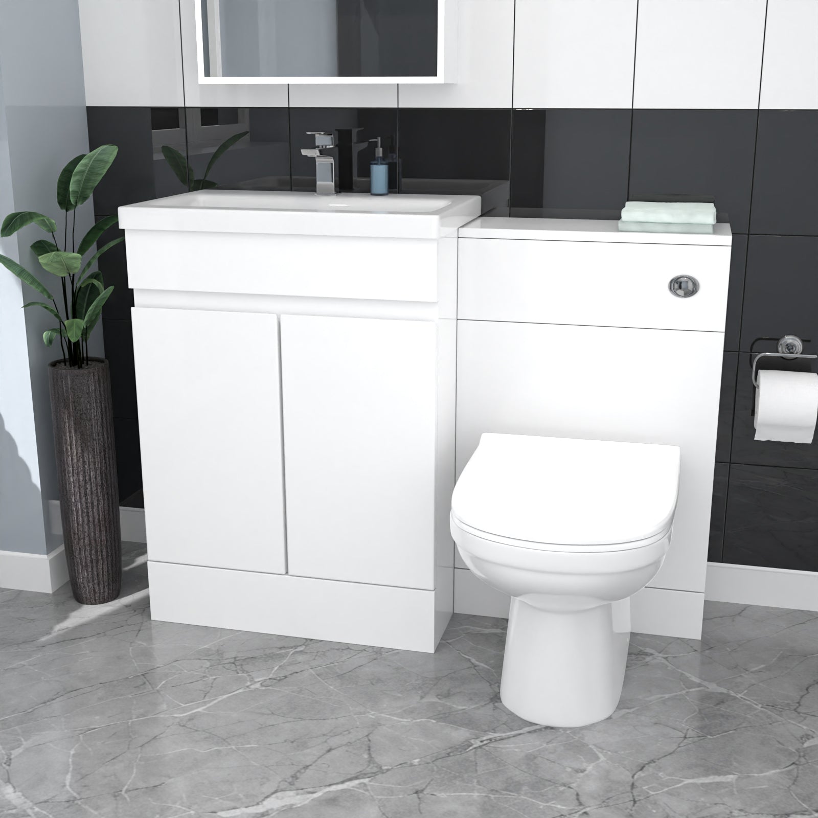 Alaska White Freestanding PVC 600mm 2 Doors Vanity & WC Unit & BTW Toilet