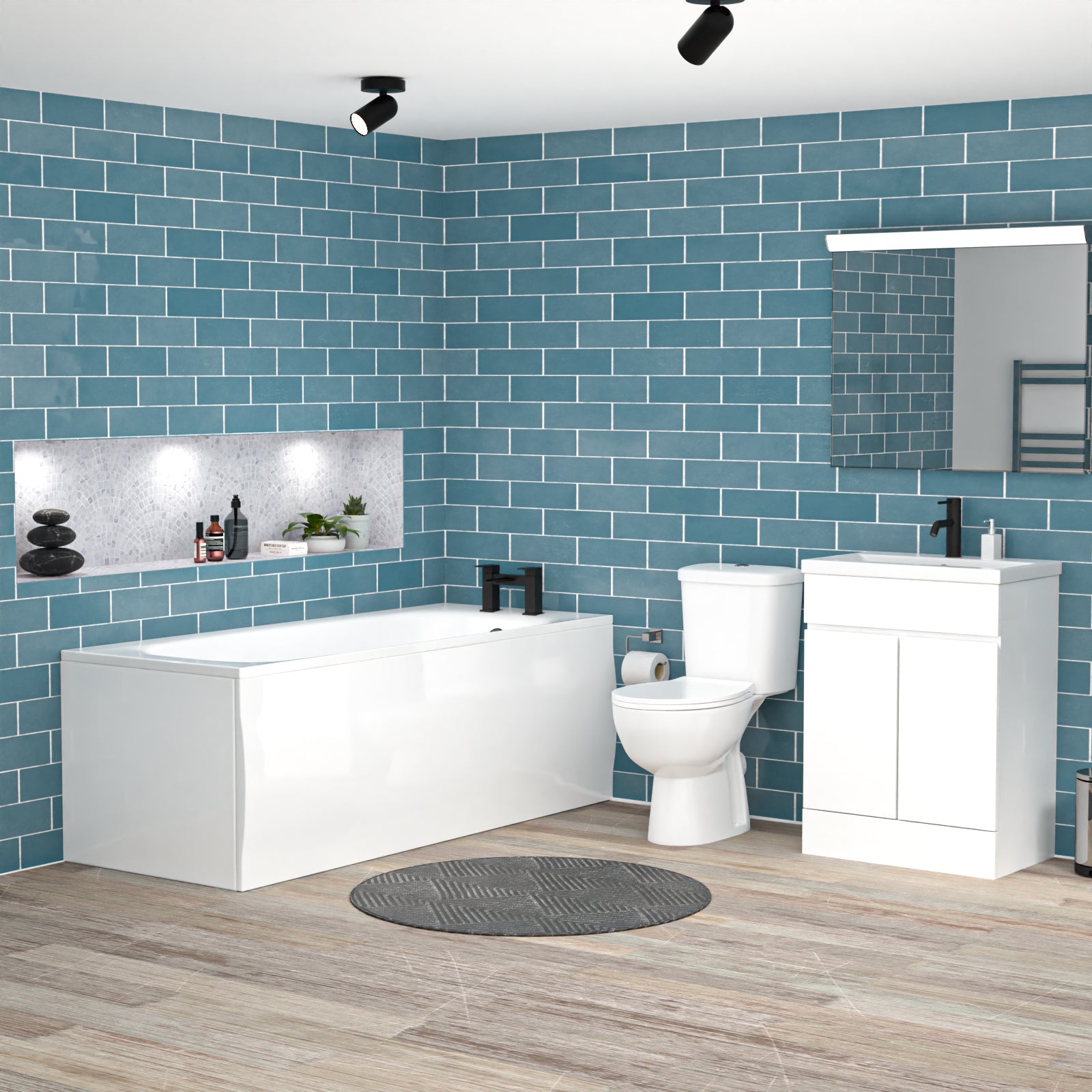 Alaska 1700mm Round Bath,600mm Freestanding Basin Vanity,Close Coupled Toilet