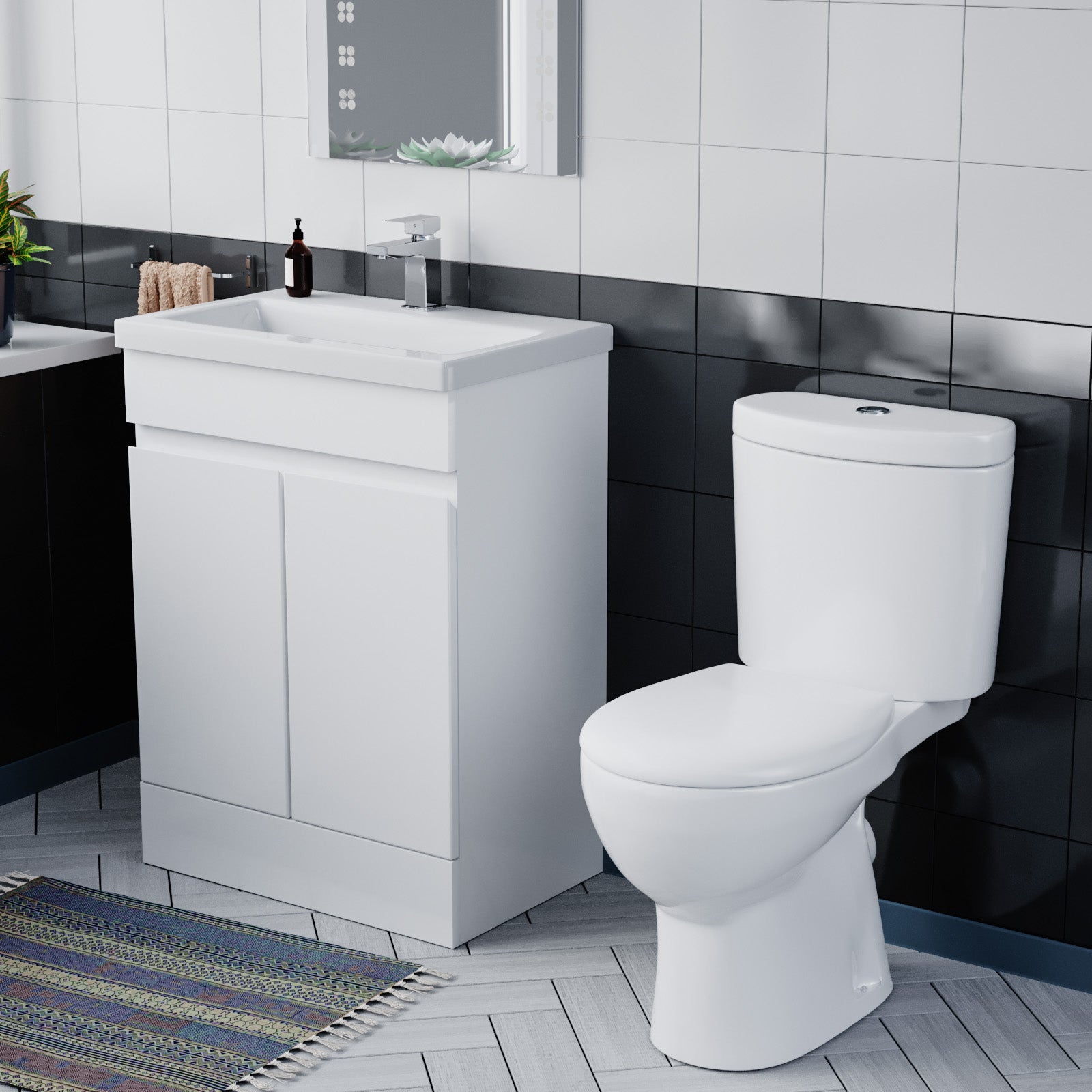 Alaska Flat Pack 600mm Gloss White Basin Vanity & Close Coupled Toilet Set