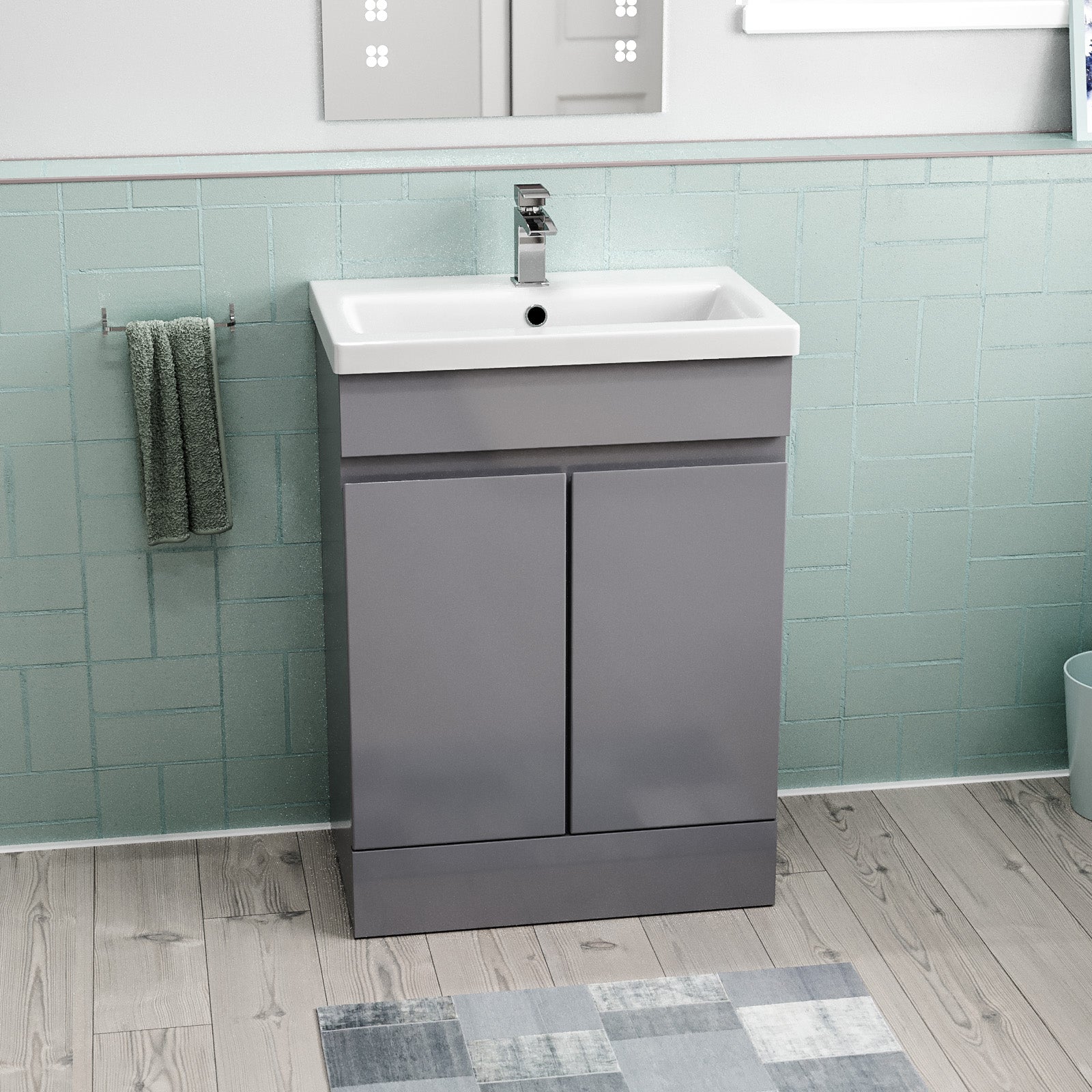 Alaska 600mm Freestanding Basin Vanity Unit 2 doors Steel grey Flat Pack