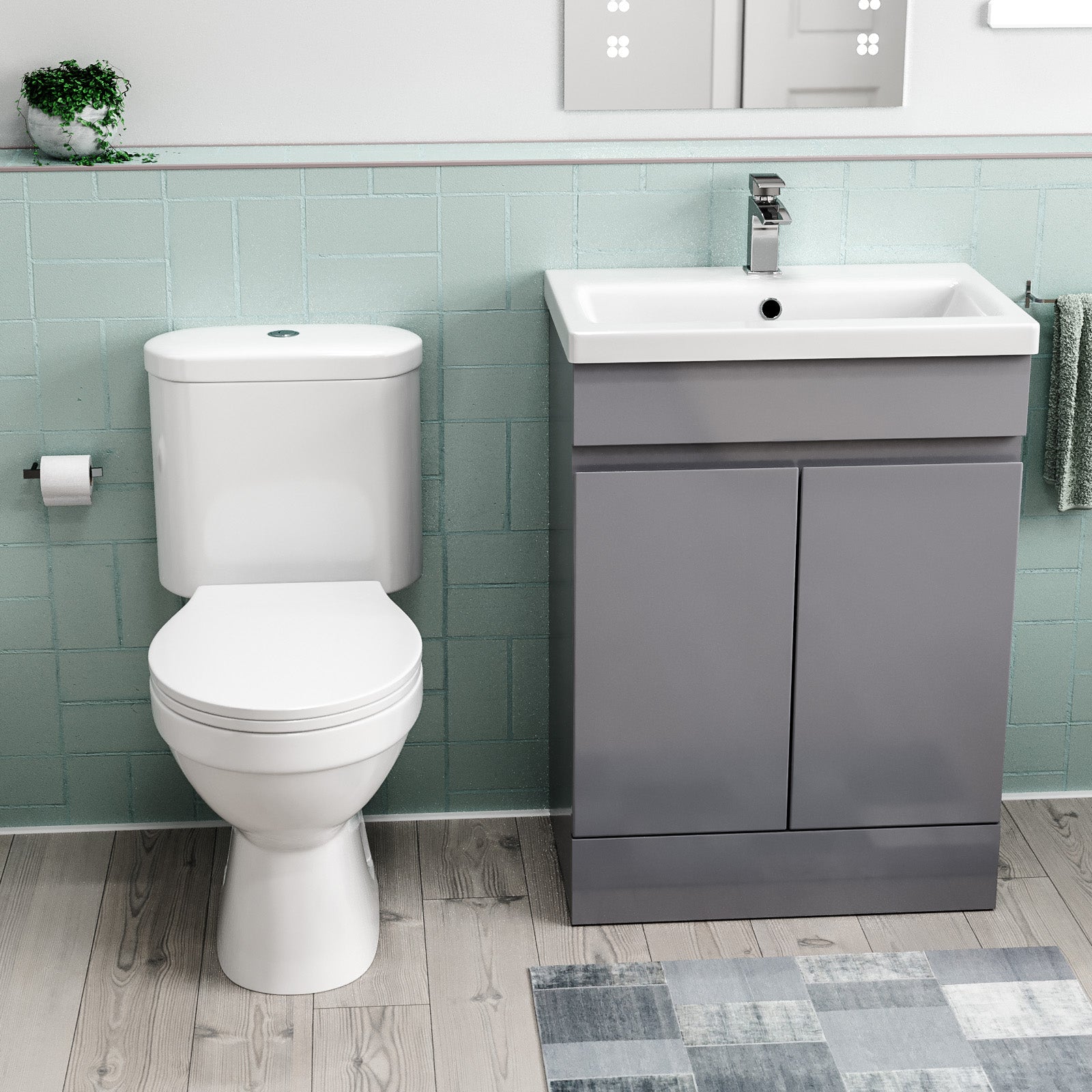 Alaska Flat Pack 600mm Steel Grey Basin Vanity & Close Coupled Toilet Set