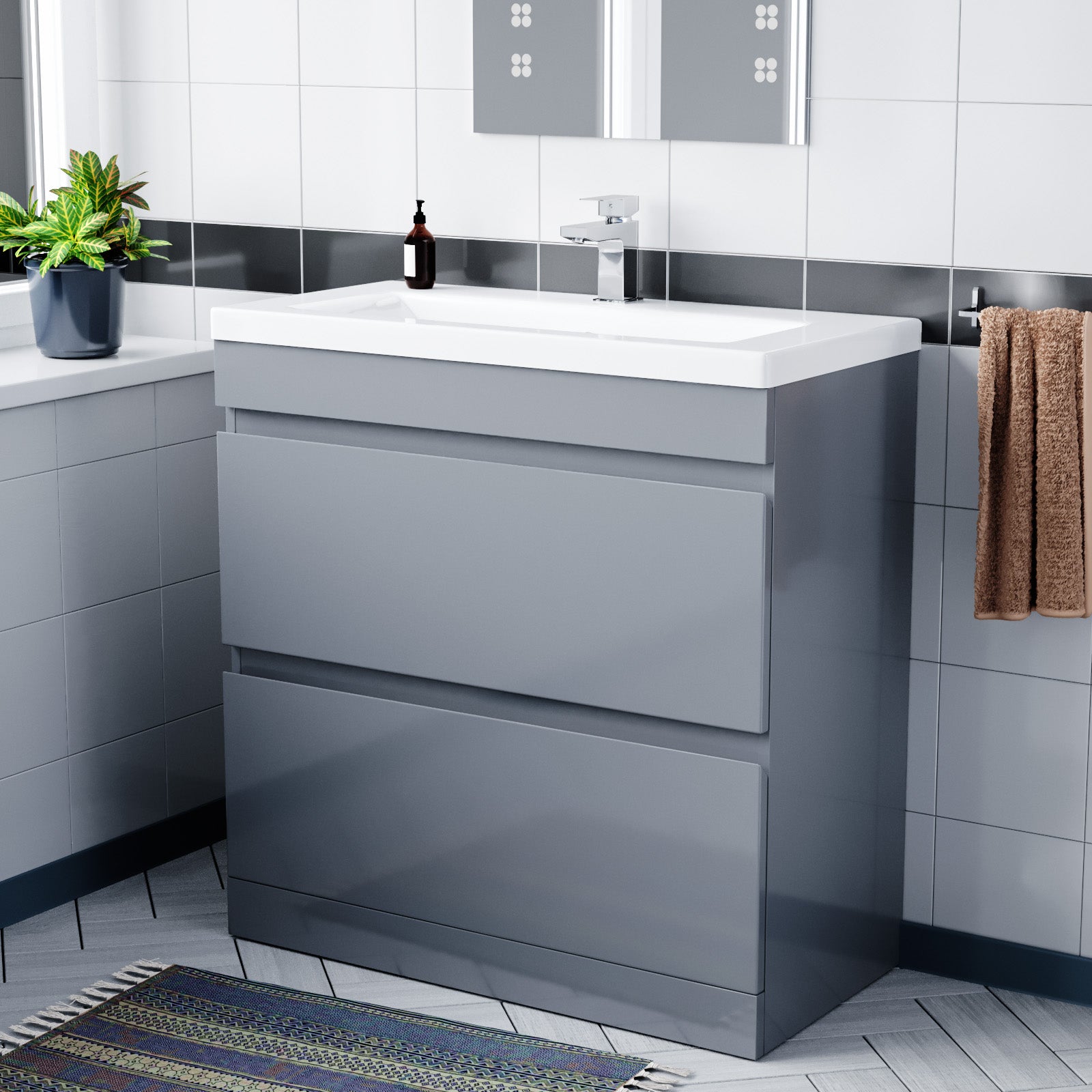 Alaska Minimalist 800mm 2-drawer Freestanding Gloss Grey Vanity Cabinet Basin Unit