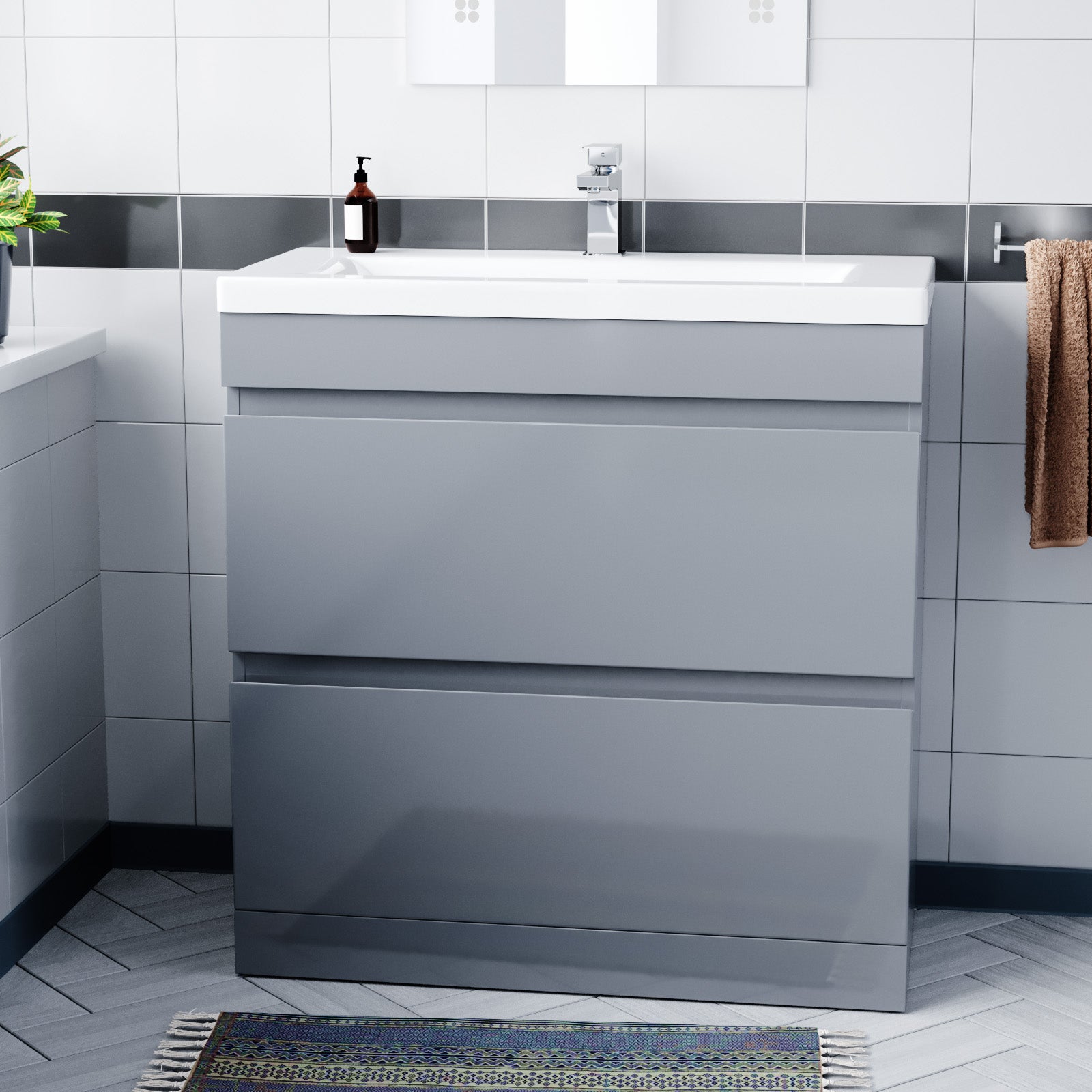 Alaska Minimalist 800mm 2-drawer Freestanding Gloss Grey Vanity Cabinet Basin Unit