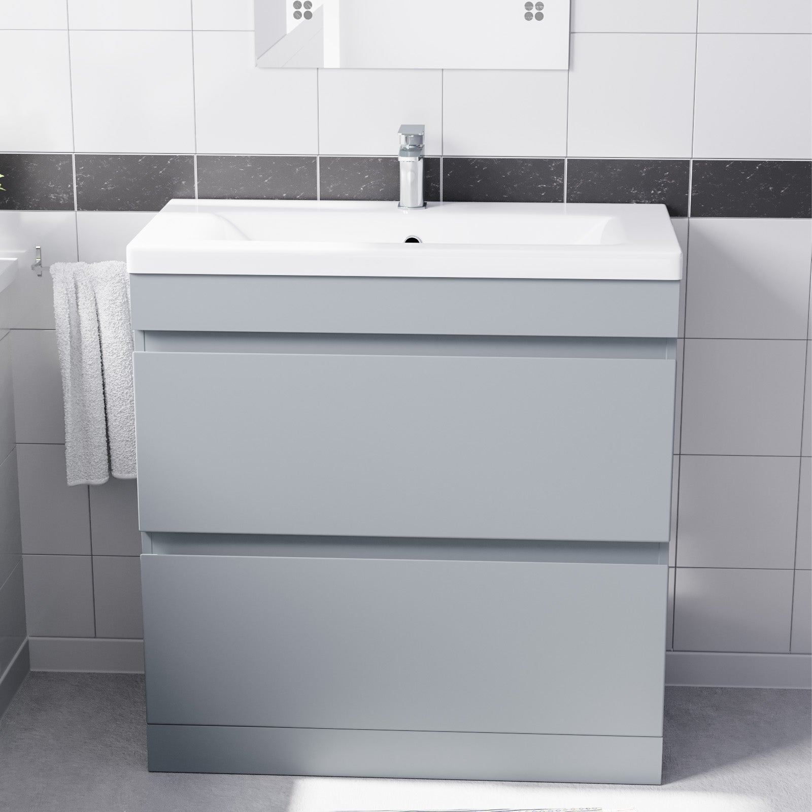 Alaska Floorstanding Matte Grey 800mm 2 Drawers Vanity Unit & Basin Sink
