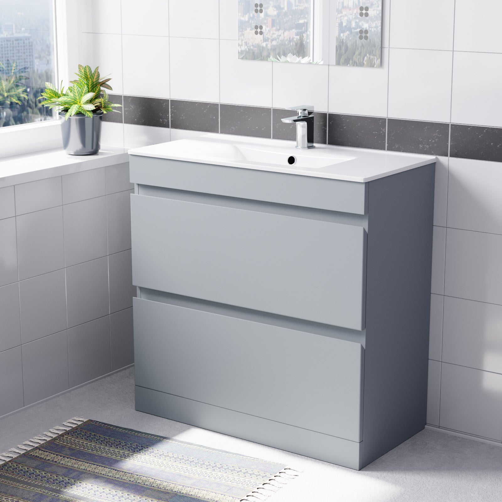 Alaska Matte Grey 800mm 2 Drawer Vanity Cabinet & Slim Basin Sink Freestanding