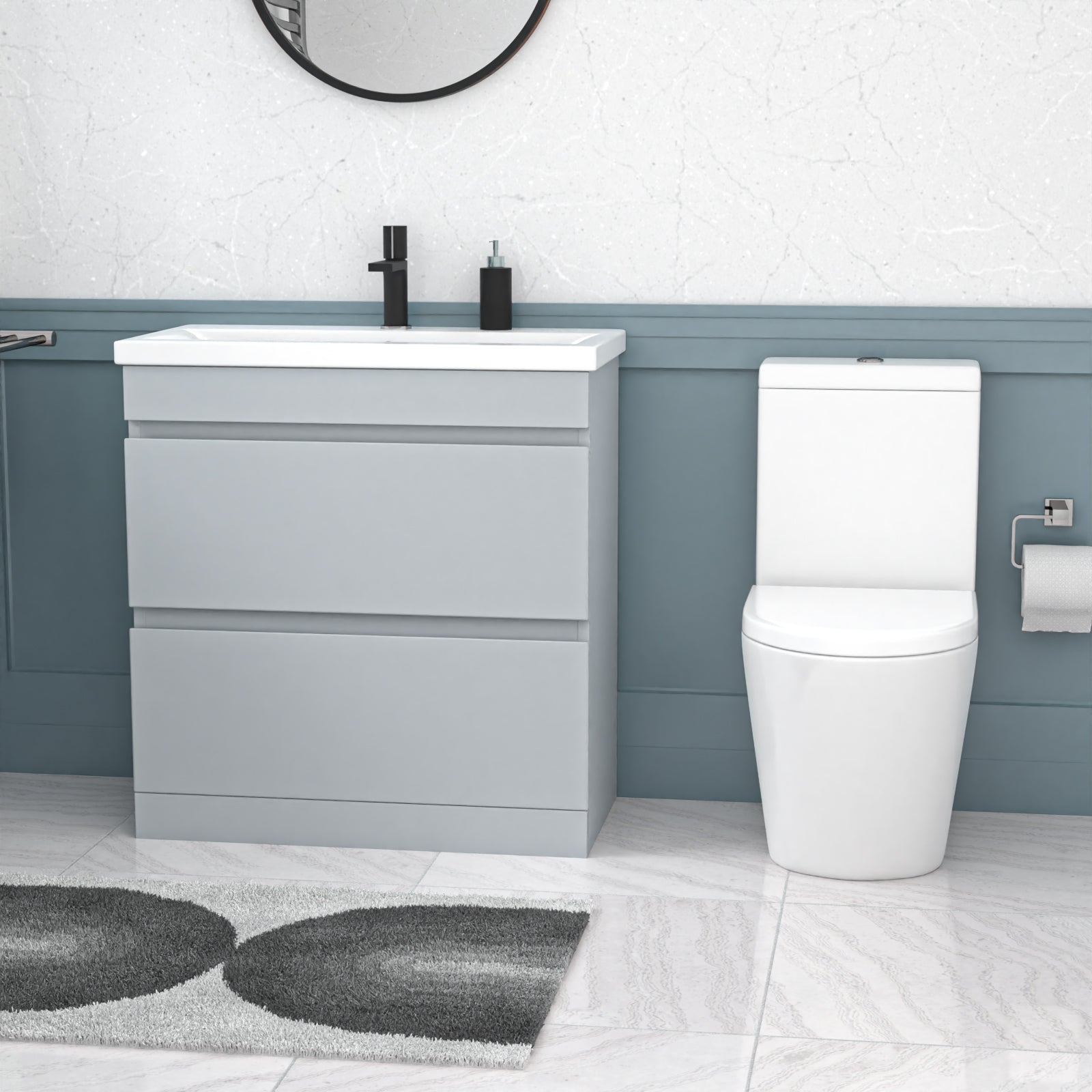 Alaska 800mm Matte Grey Handleless Drawers Basin Vanity Close Coupled Toilet