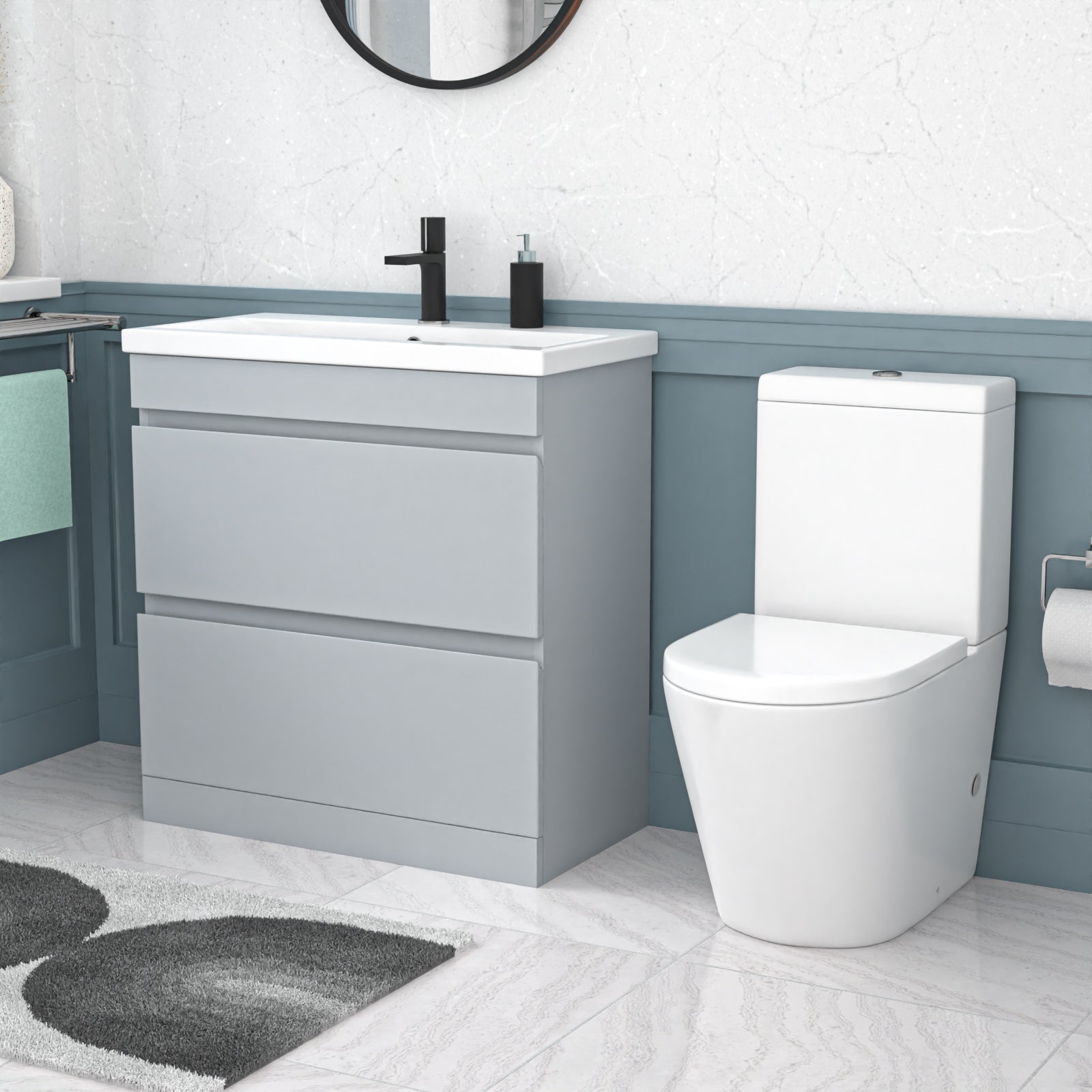 Alaska 800mm Matte Grey Handleless Drawers Basin Vanity Close Coupled Toilet