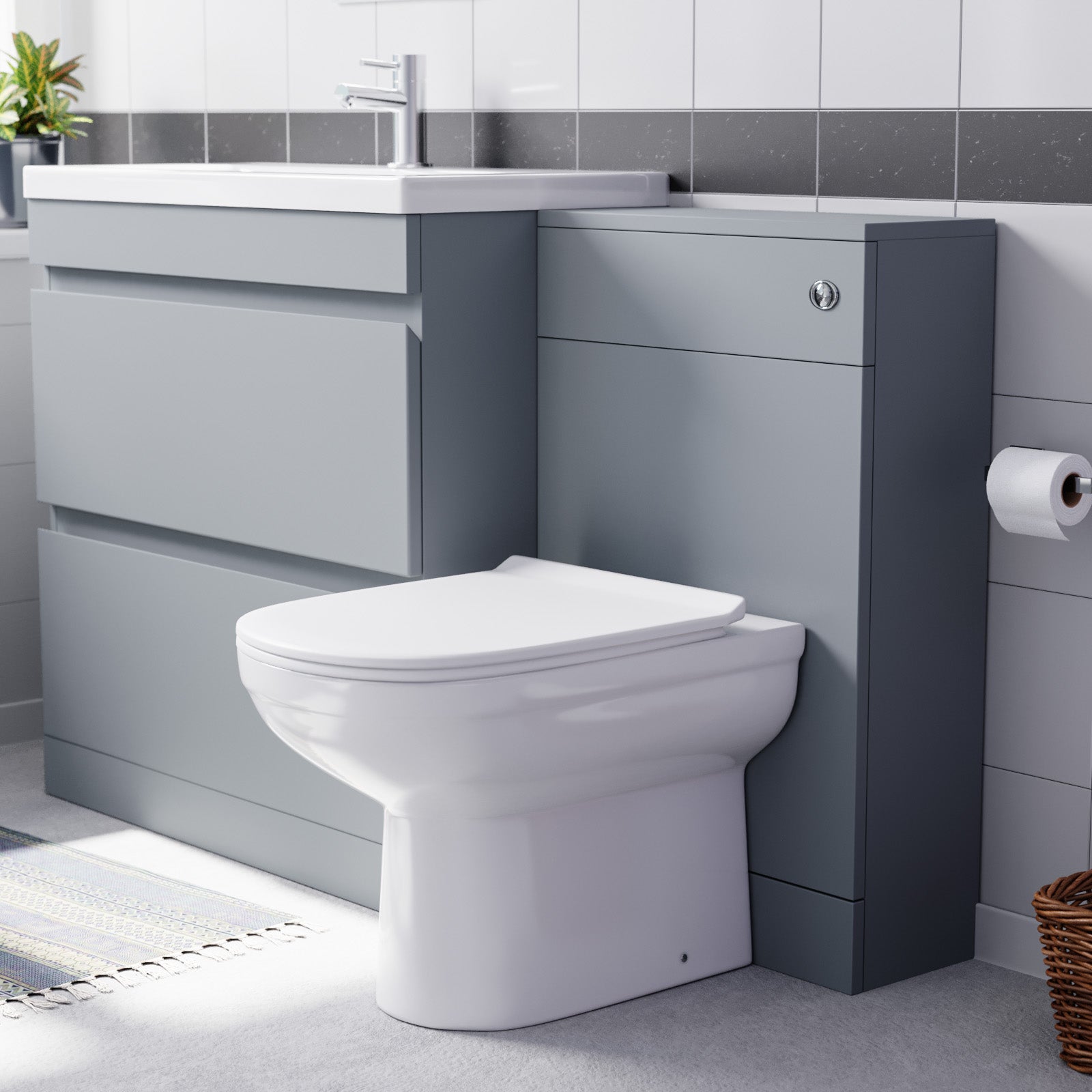 Matte Grey Freestanding 800mm Drawers Vanity, WC Unit & BTW Toilet