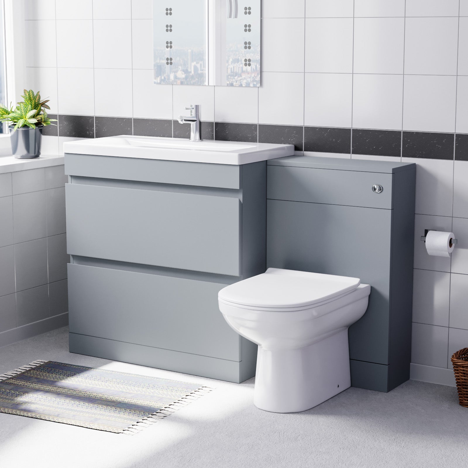Matte Grey Freestanding 800mm Drawers Vanity, WC Unit & BTW Toilet