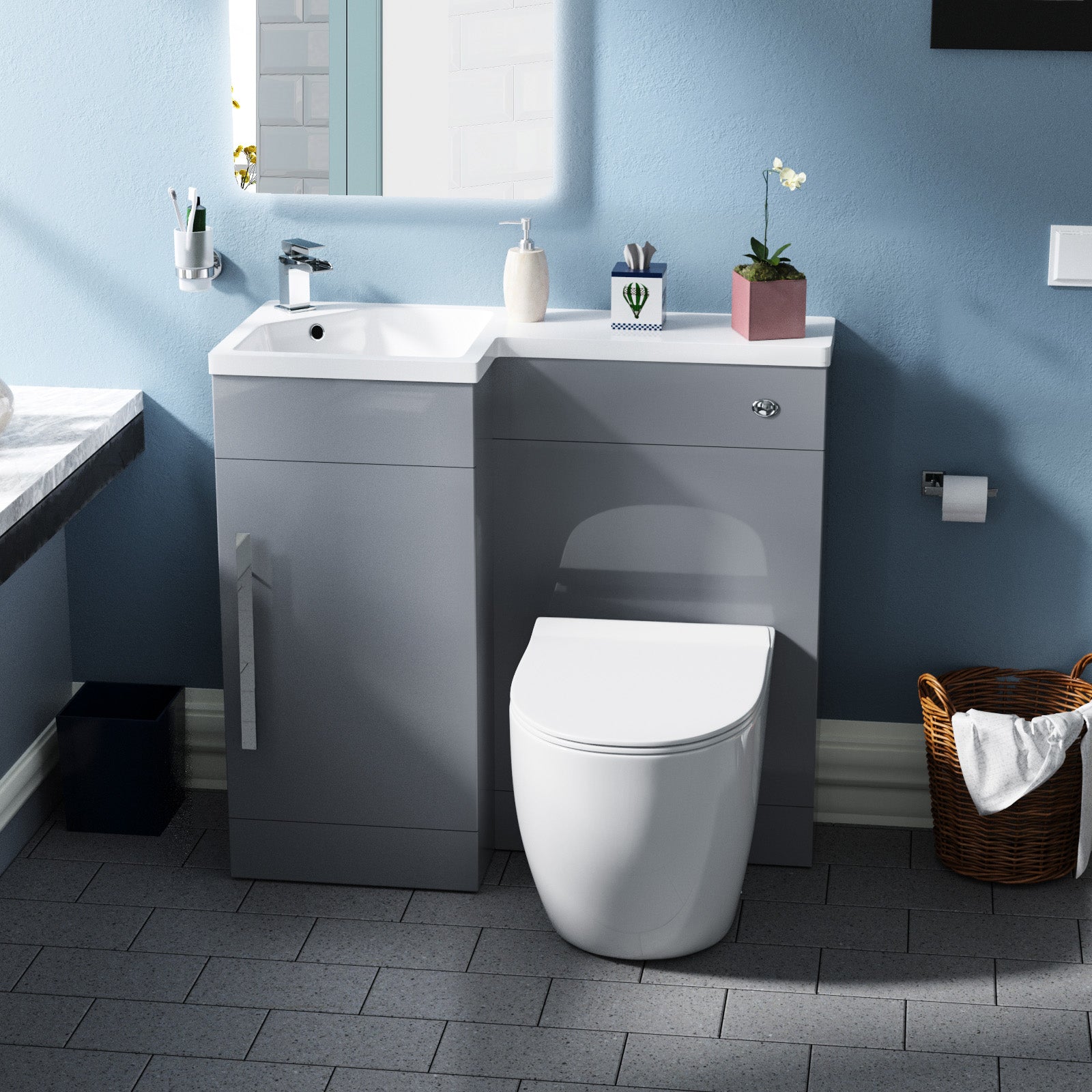 Alaska 900mm LH BTW Toilet, WC Unit & Resin Basin Grey
