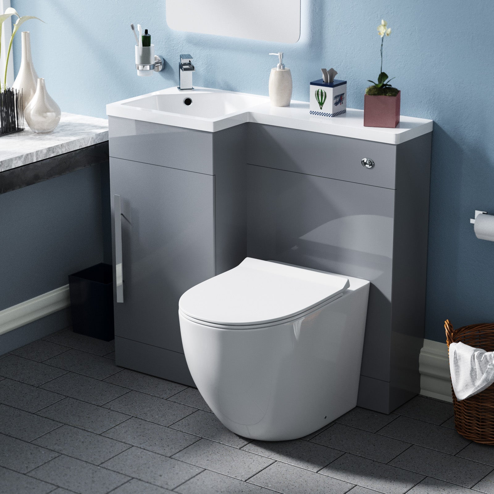 Alaska 900mm LH BTW Toilet, WC Unit & Resin Basin Grey