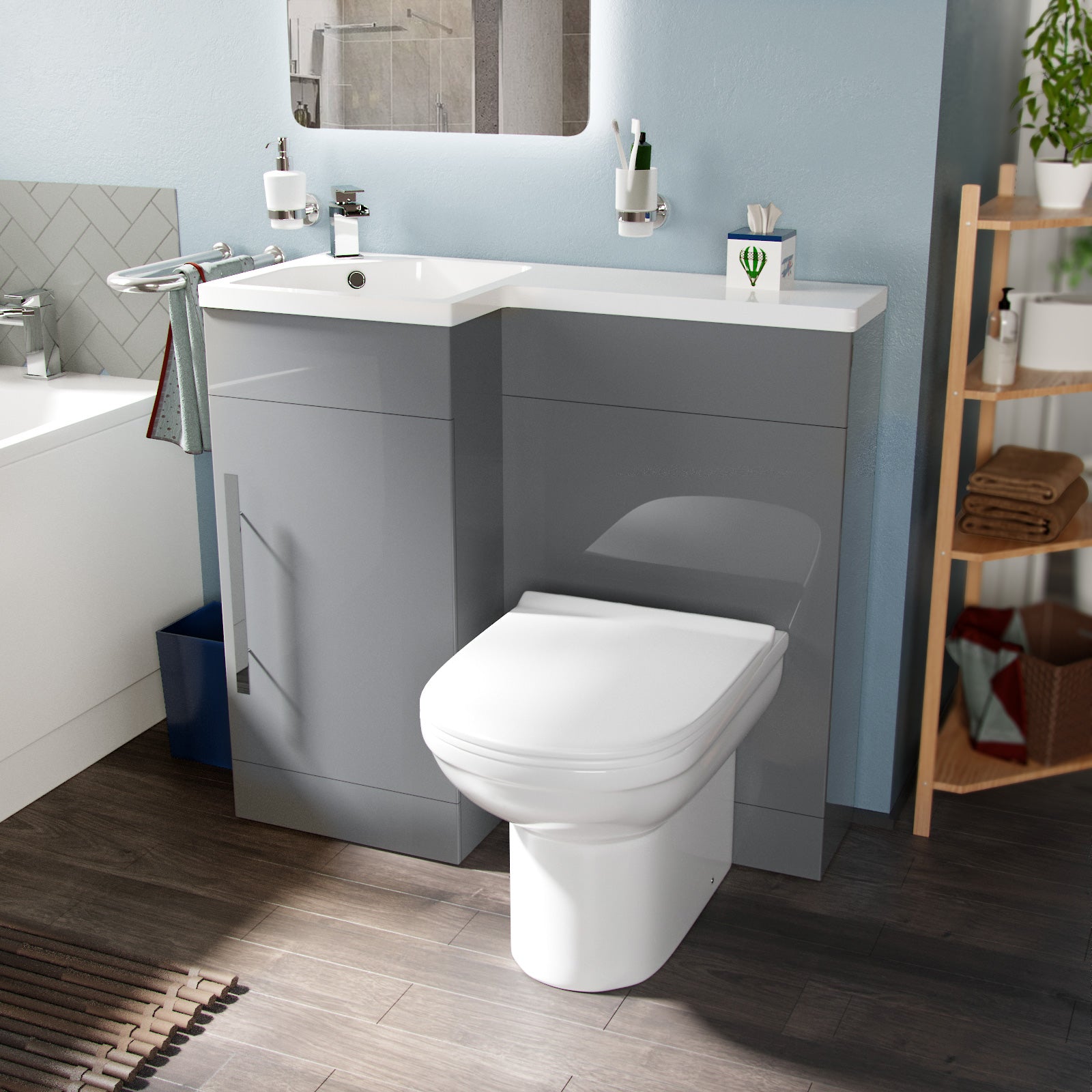 Alaska 900mm Vanity Basin Unit, WC Unit & Desone Back To Wall Toilet Grey