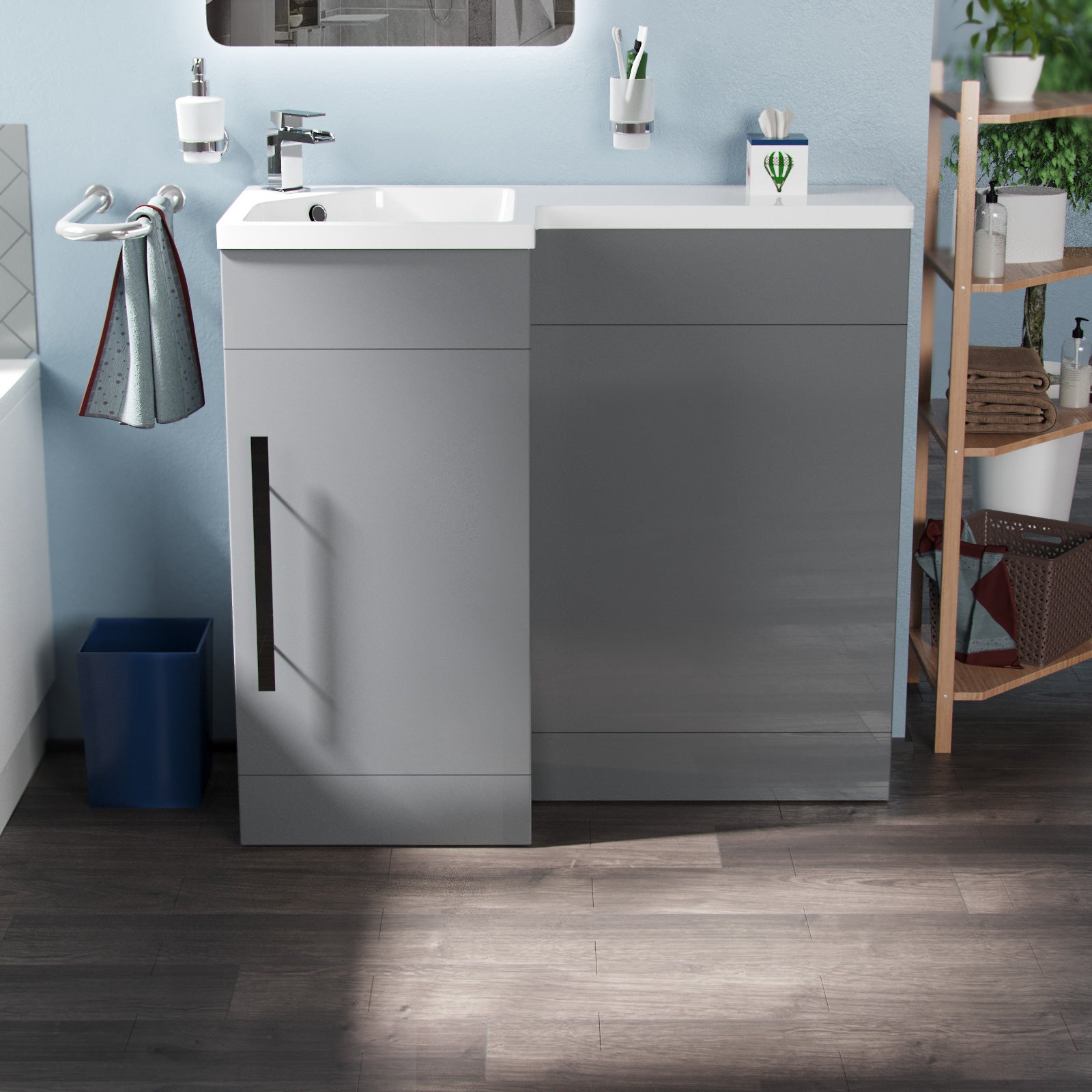 Alaska Light Grey Basin Sink Vanity Unit Furniture Cabinet LH 900mm Flat Pack