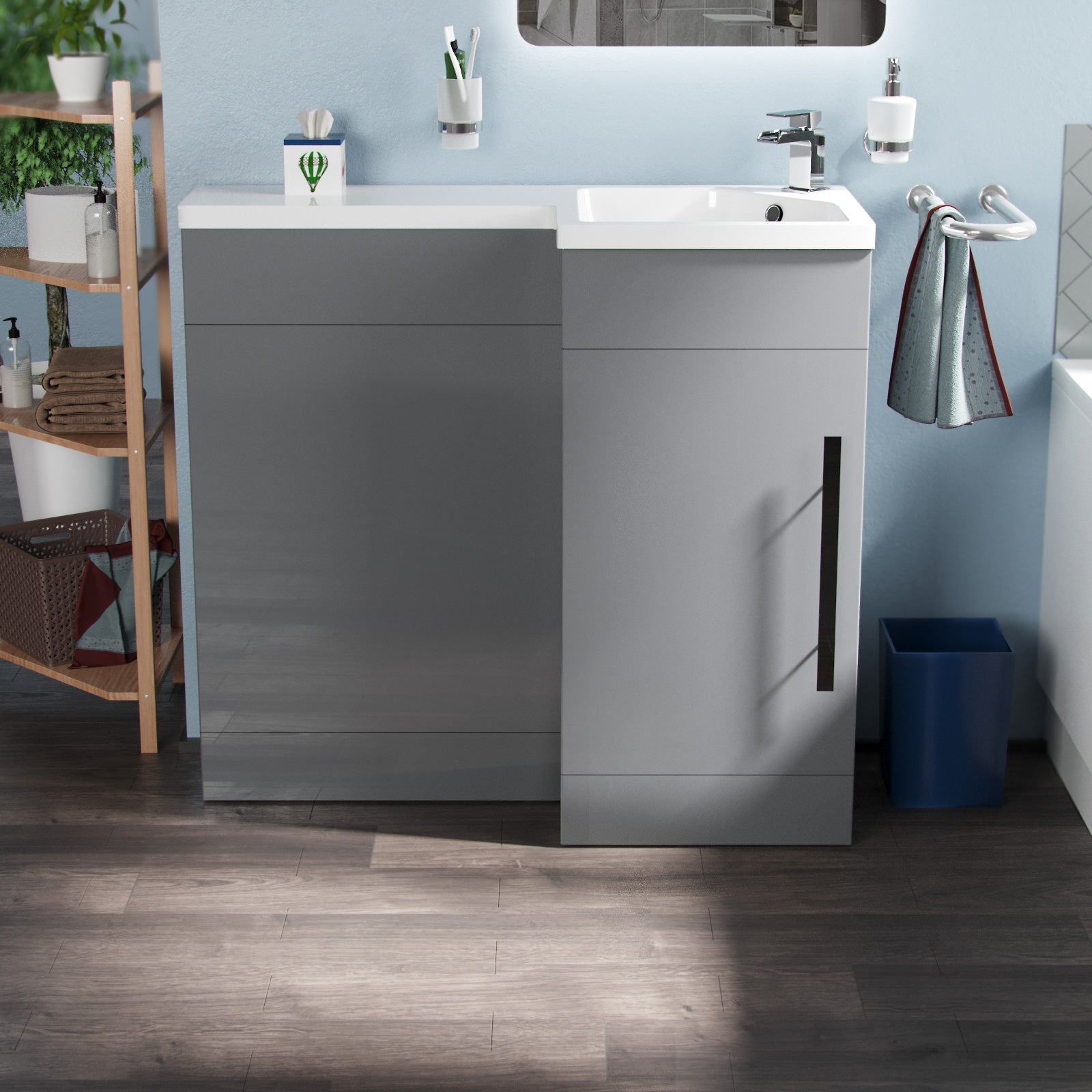 Alaska 900mm Light Grey RH Basin Sink Vanity Unit Furniture Cabinet Flat Pack
