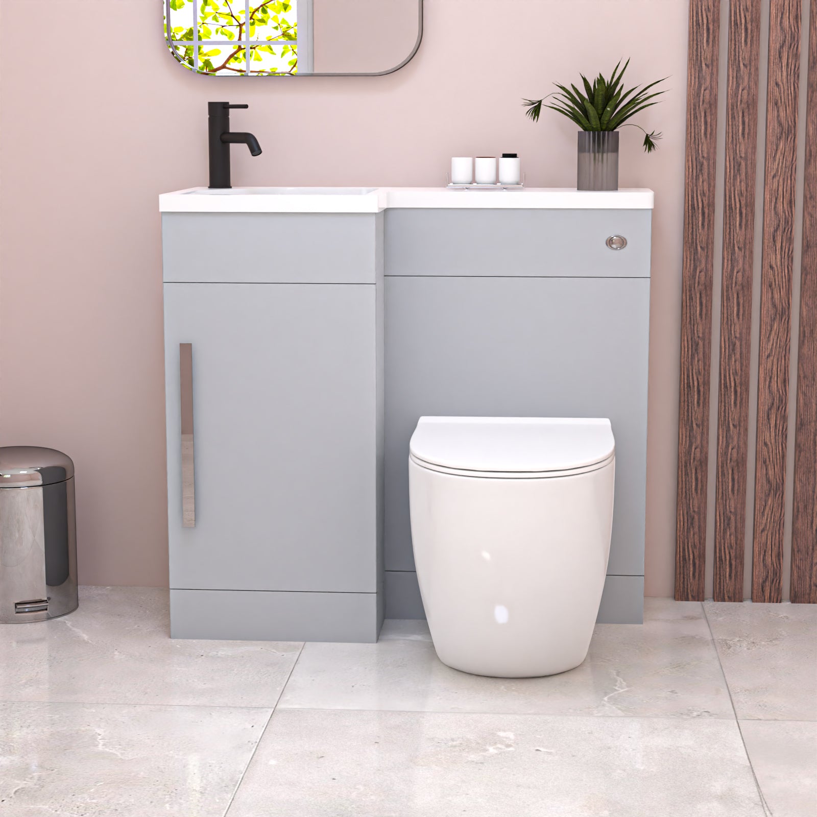 Alaska Matte Grey LH Vanity WC Unit with Resin Basin & BTW Toilet