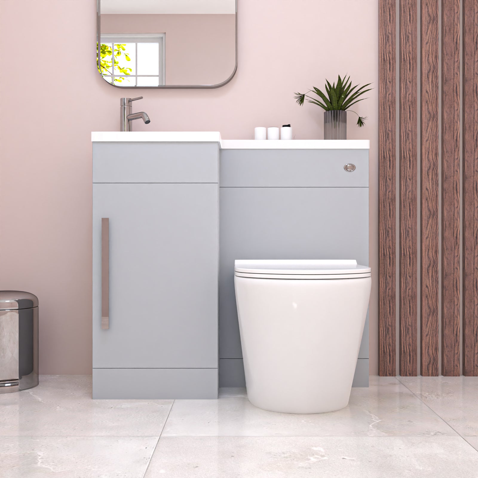 Alaska Matte Grey Flat Pack 900mm L-Shape Left Hand Vanity Unit & Toilet