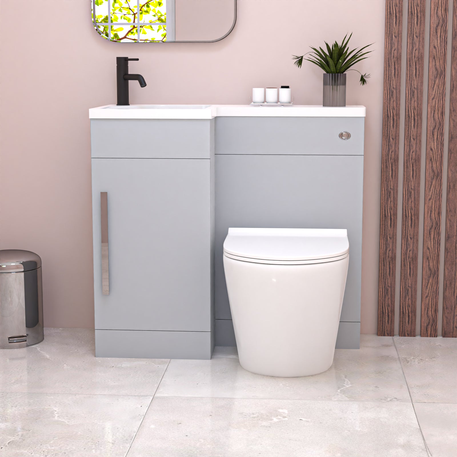 Alaska Matte Grey 900mm L-Shape Left Hand Vanity Unit & Toilet