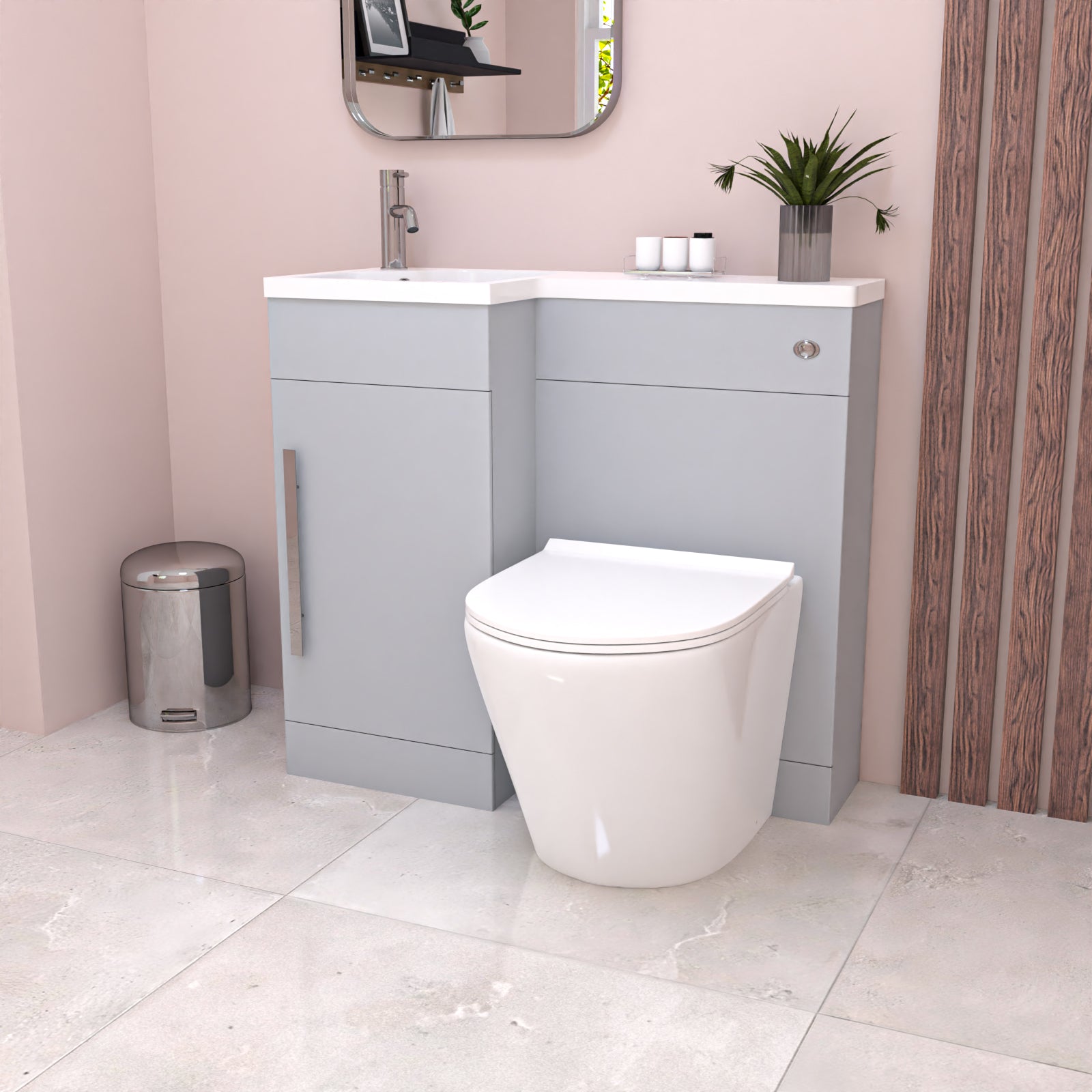 Alaska Matte Grey Flat Pack 900mm L-Shape Left Hand Vanity Unit & Toilet