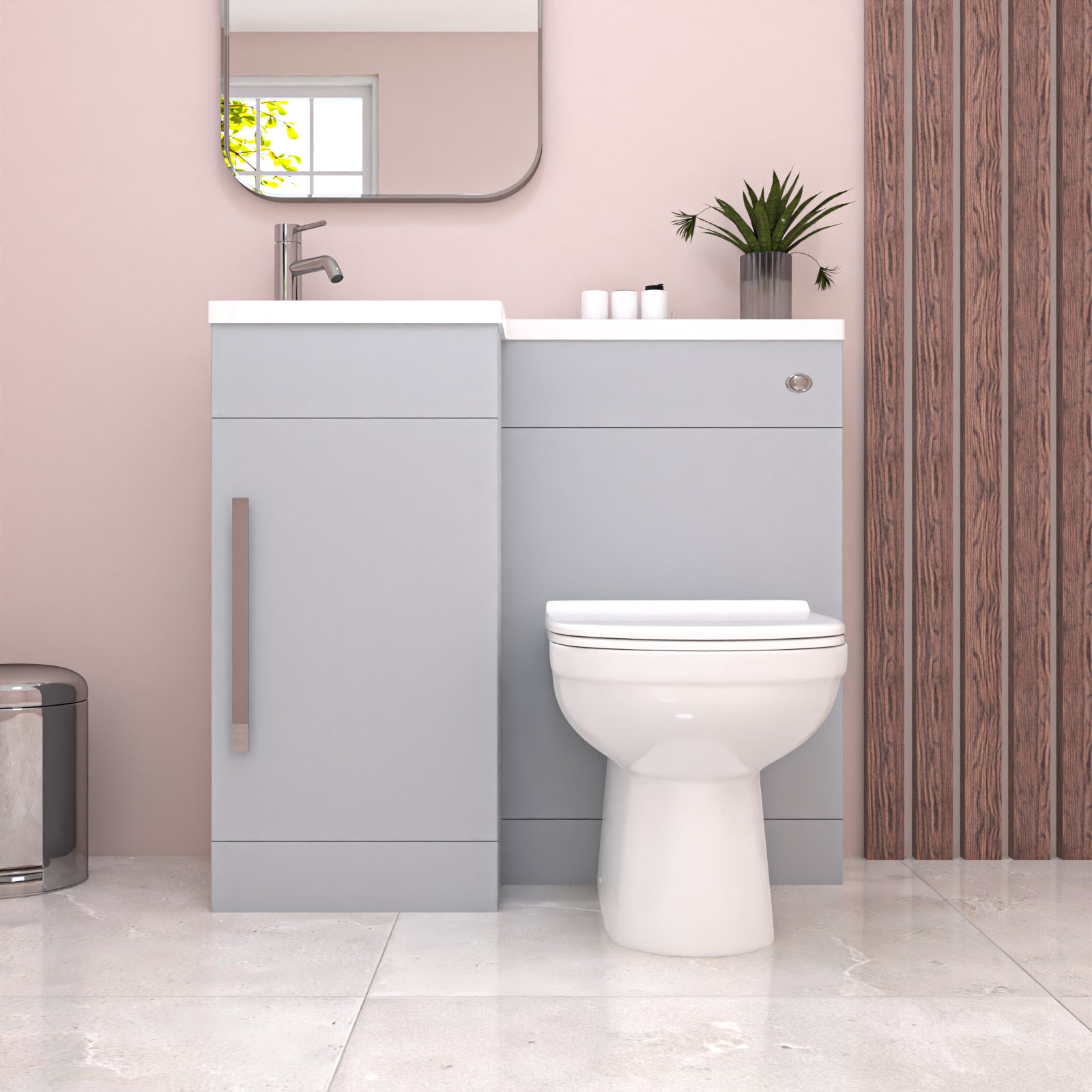 Alaska Matte Grey L Shape LH 900mm Vanity WC Unit & BTW Round Toilet