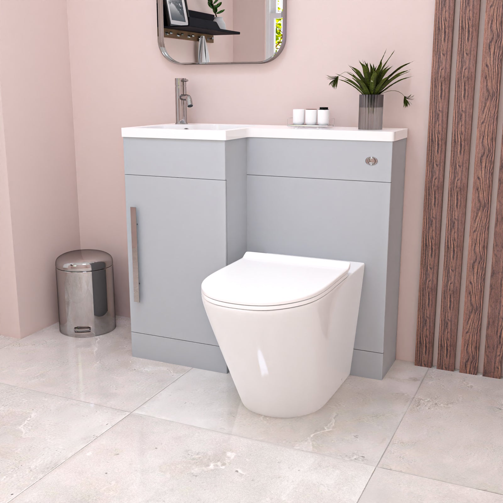 Alaska 900mm Matte Grey Left Hand WC Basin Vanity and Toilet Unit Flat Pack
