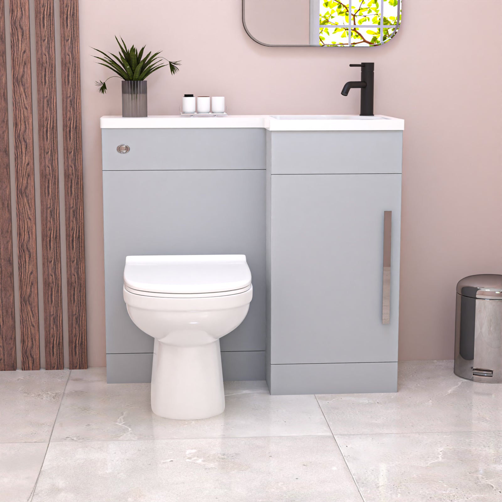 Alaska Matte Grey L Shape Assembled RH 900mm Vanity WC Unit & BTW Toilet