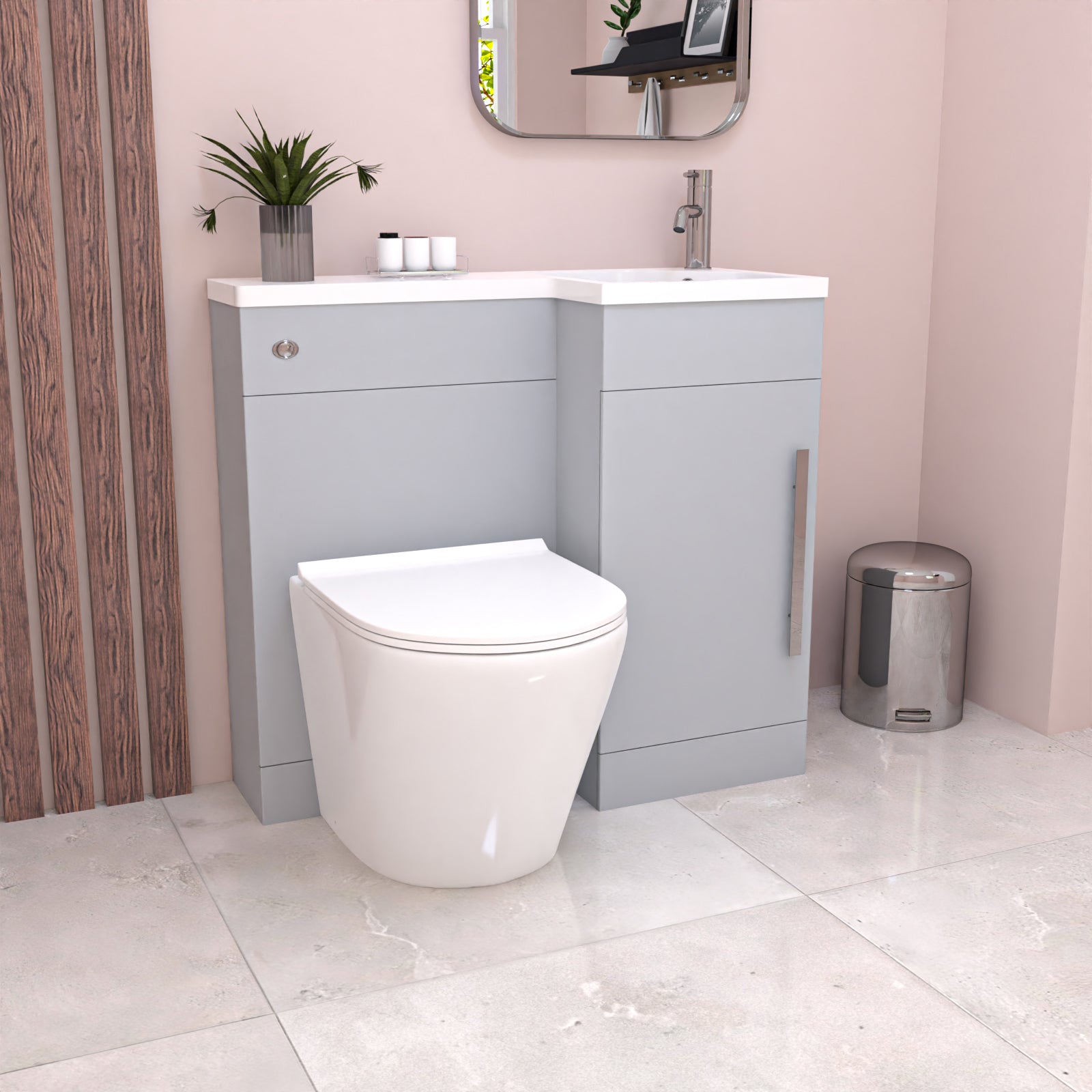 Alaska Matte Grey 900mm L-Shape Right Hand Vanity Unit & Toilet