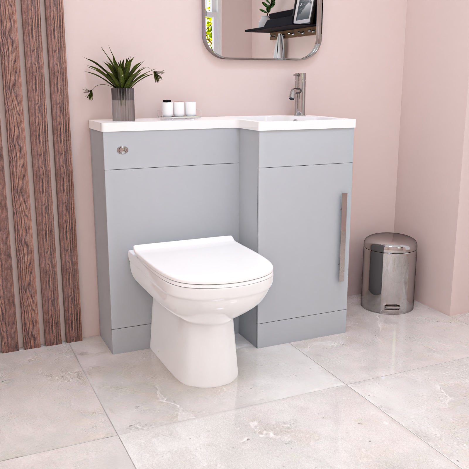 Alaska Matte Grey L Shape Flat Pack RH 900mm Vanity WC Unit & BTW Toilet