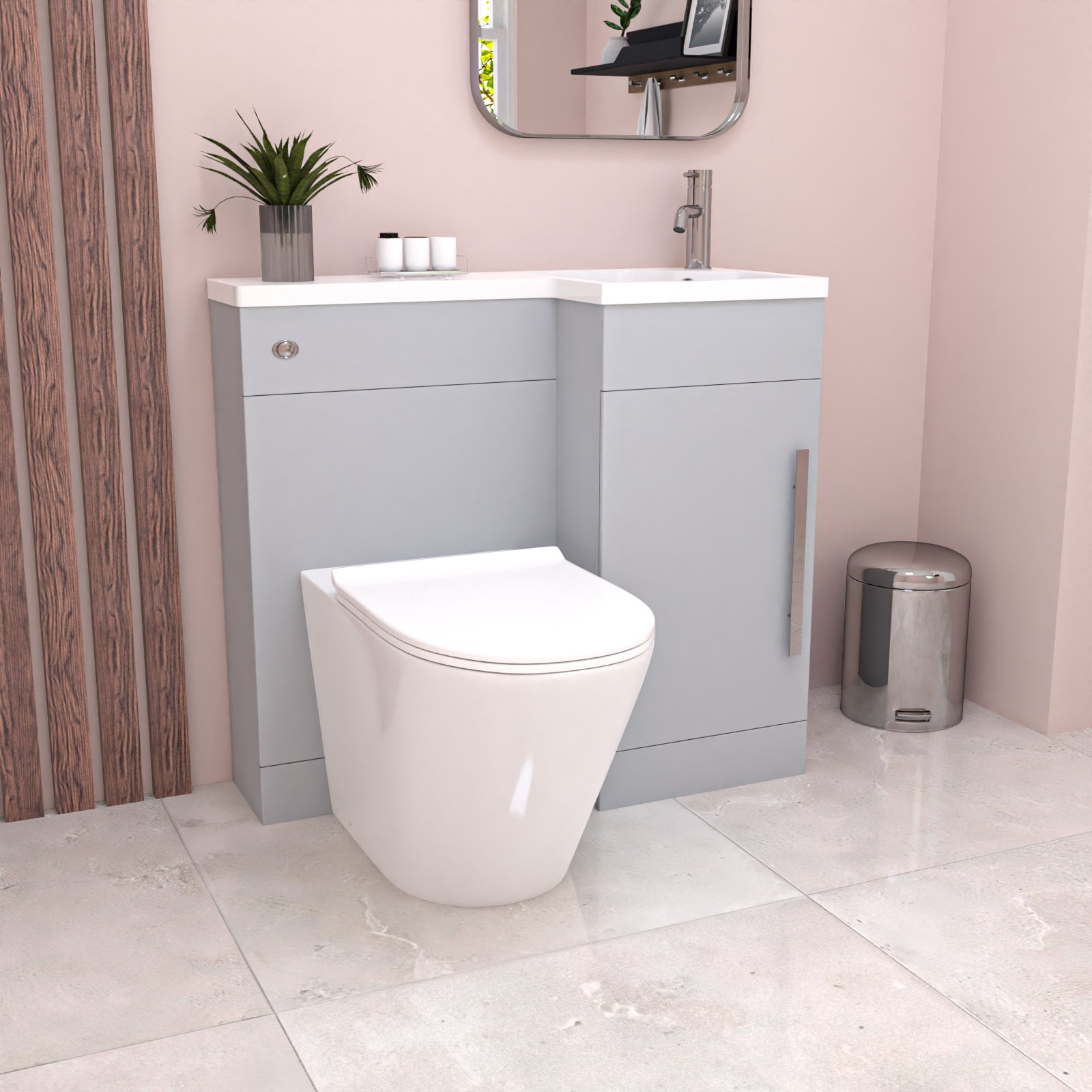 Alaska 900mm Matte Grey Right Hand WC Basin Vanity and Toilet Unit Flat Pack