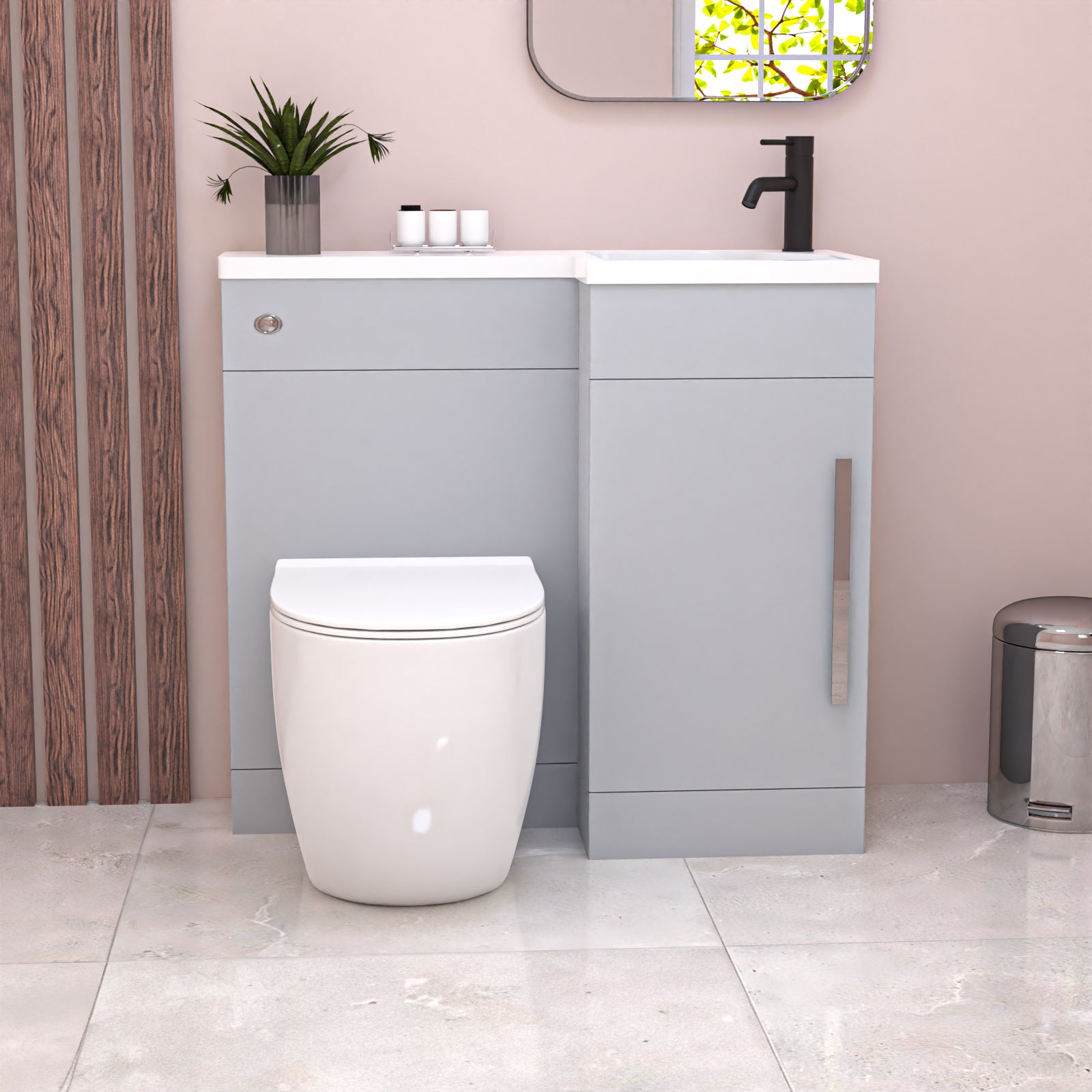 Alaska Matte Grey RH Vanity WC Unit with Resin Basin & BTW Toilet