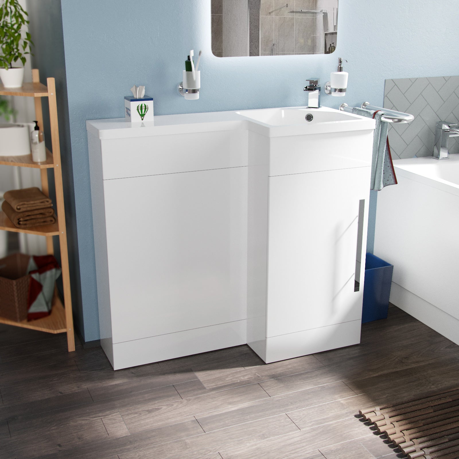 Alaska 900mm L-Shape Right Hand Bathroom White Basin Vanity WC Unit Flat Pack