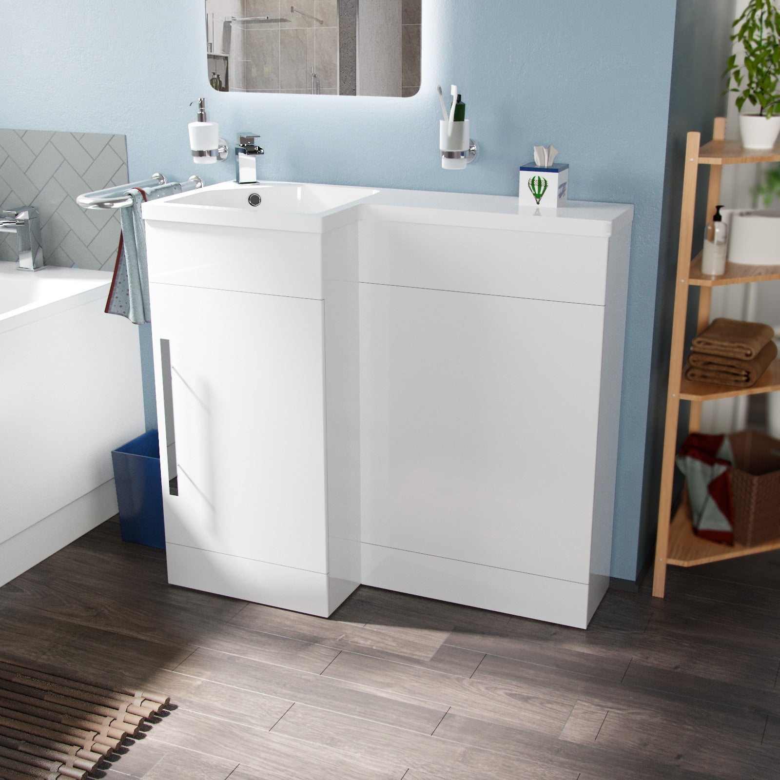 Alaska 900mm White L Shape Left Hand Bathroom Basin Vanity Unit Flat Pack
