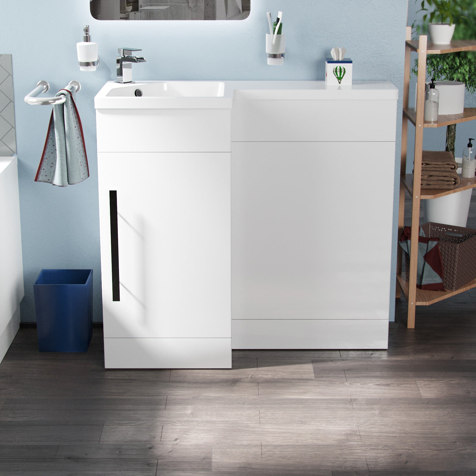 Alaska 900mm White L Shape Left Hand Bathroom Basin Vanity Unit Flat Pack