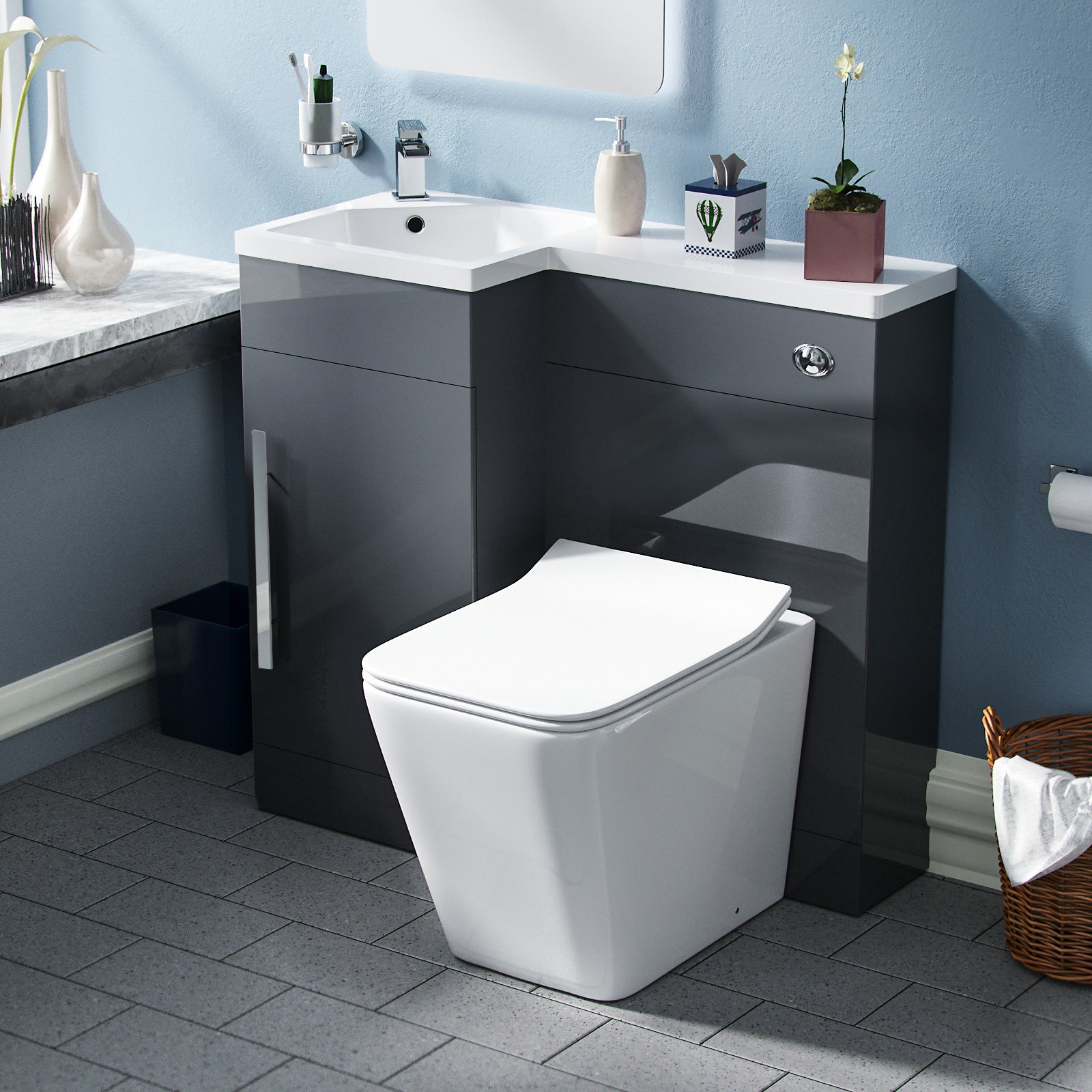 Alaska Grey 900mm Cloakroom LH WC Vanity Unit Cabinet Rimless Toilet