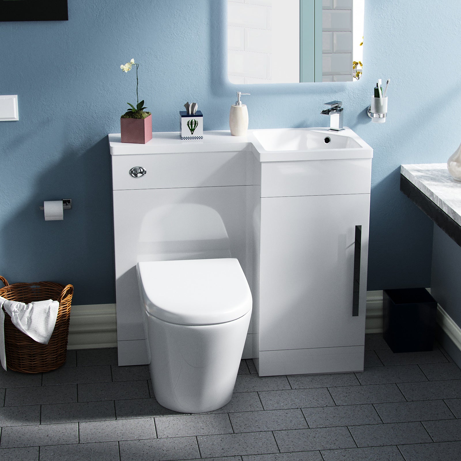Alaska 900mm Vanity Basin Unit, WC Unit & Ellis PP Back To Wall Toilet White