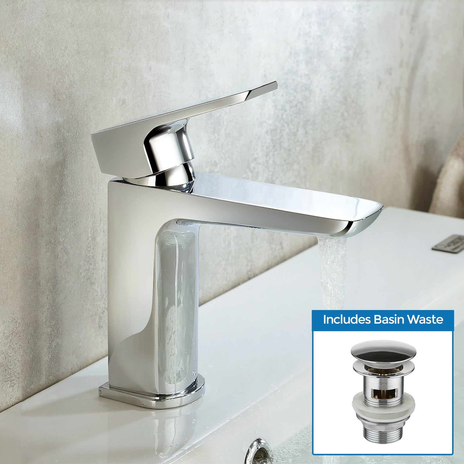 Astra Modern Chrome Cloakroom Basin Sink Mono Mixer Tap With Waste