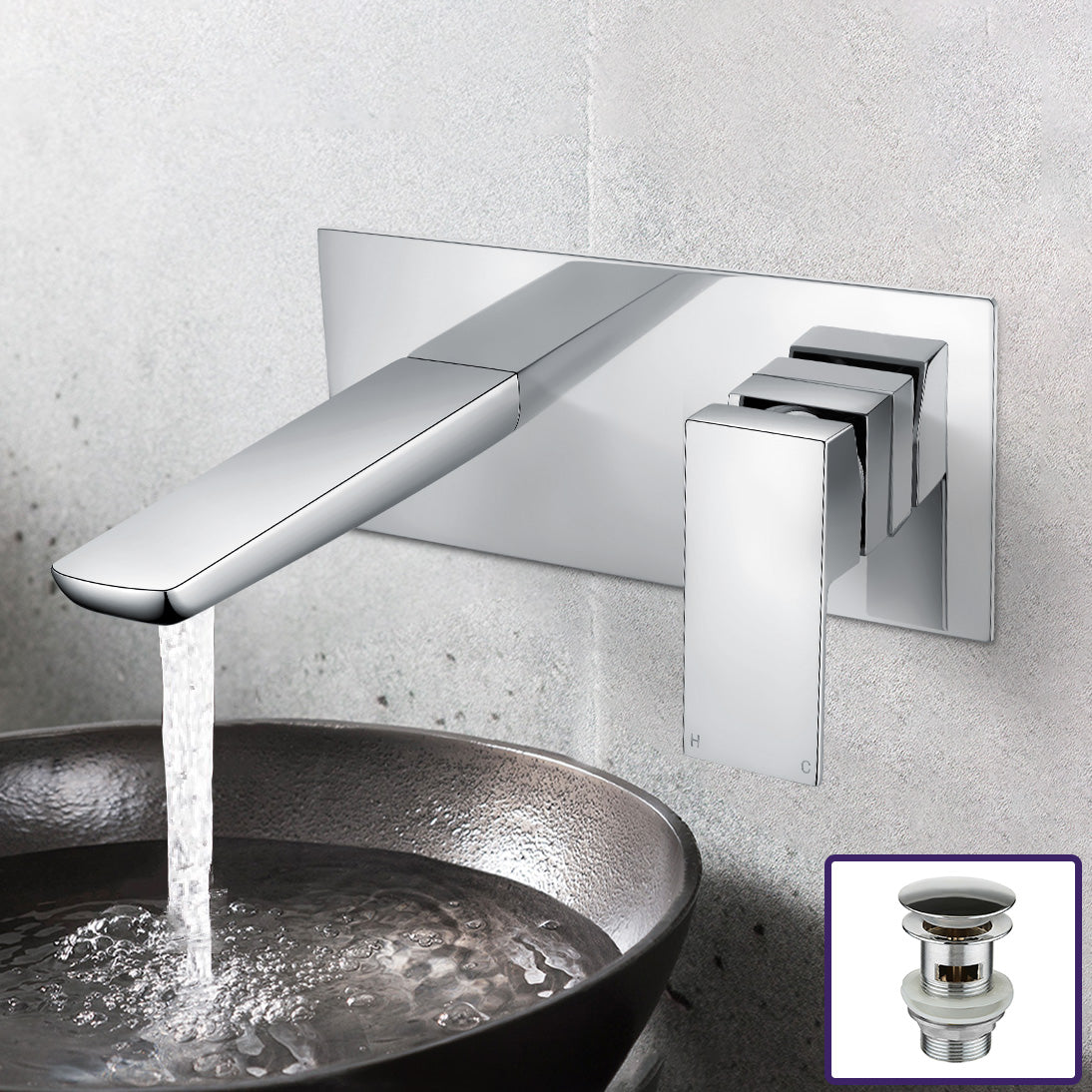Keninton Wall Mounted Basin Mixer Tap With Basin Waste