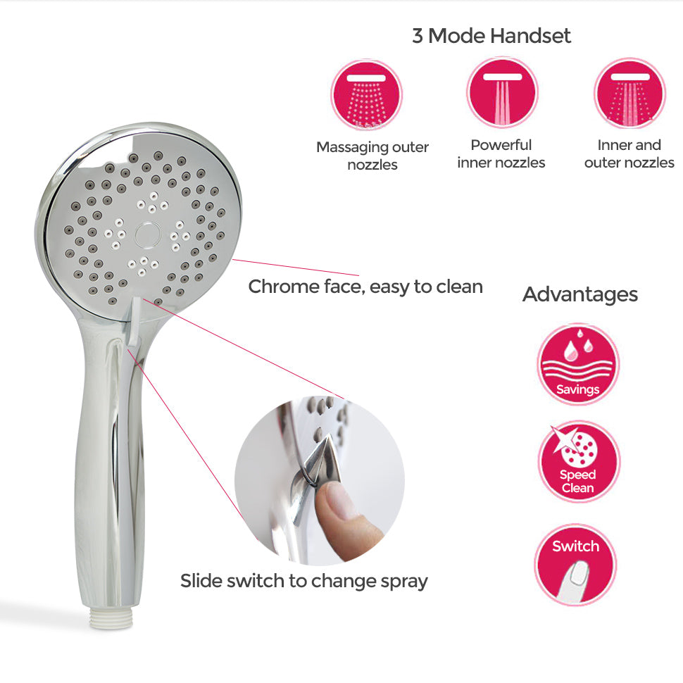 Luxury Round Universal Multi Function Chrome Handset Bathroom Handheld