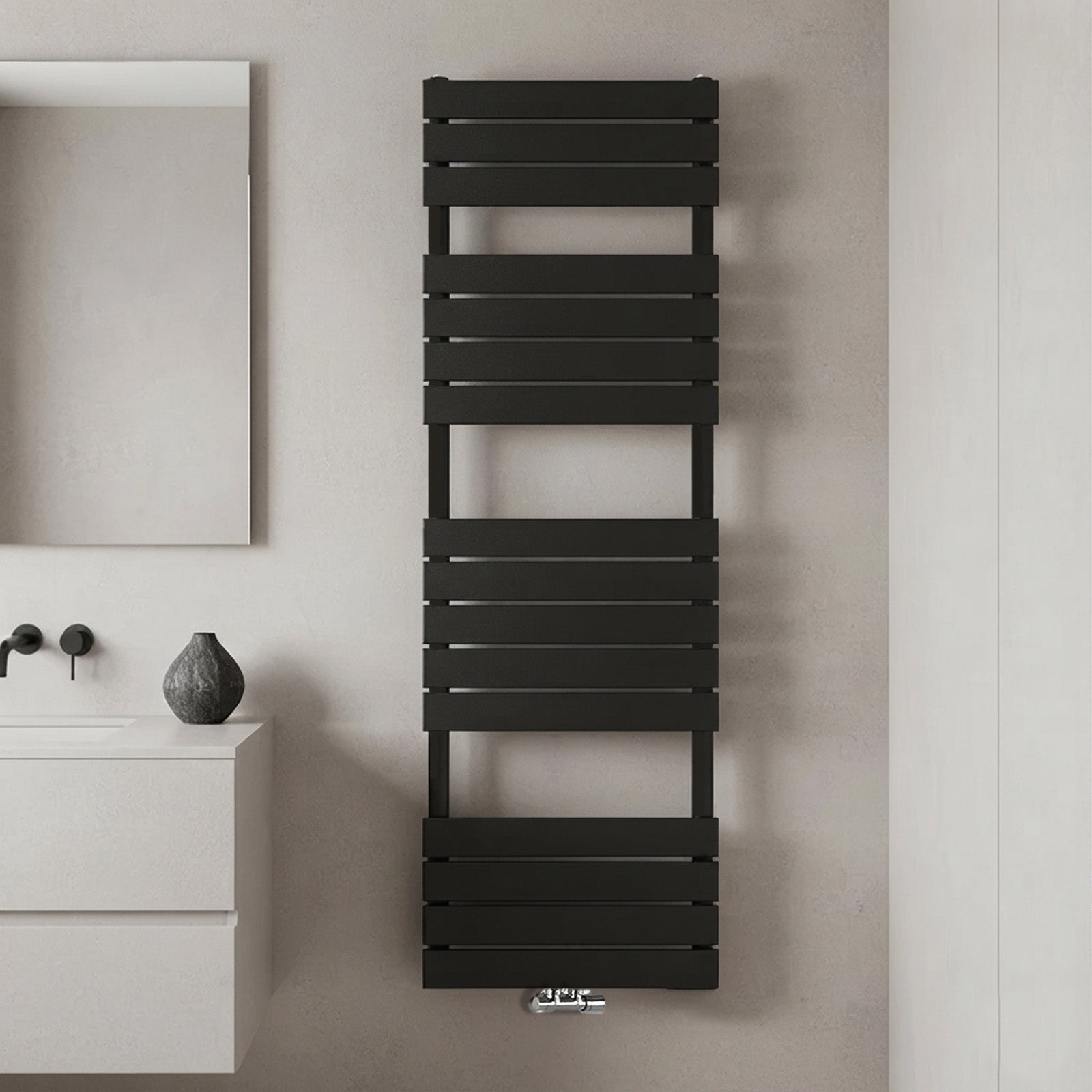 Vertical Central Connection Towel Radiator Black Single Flat Tube 1600 x 600 mm
