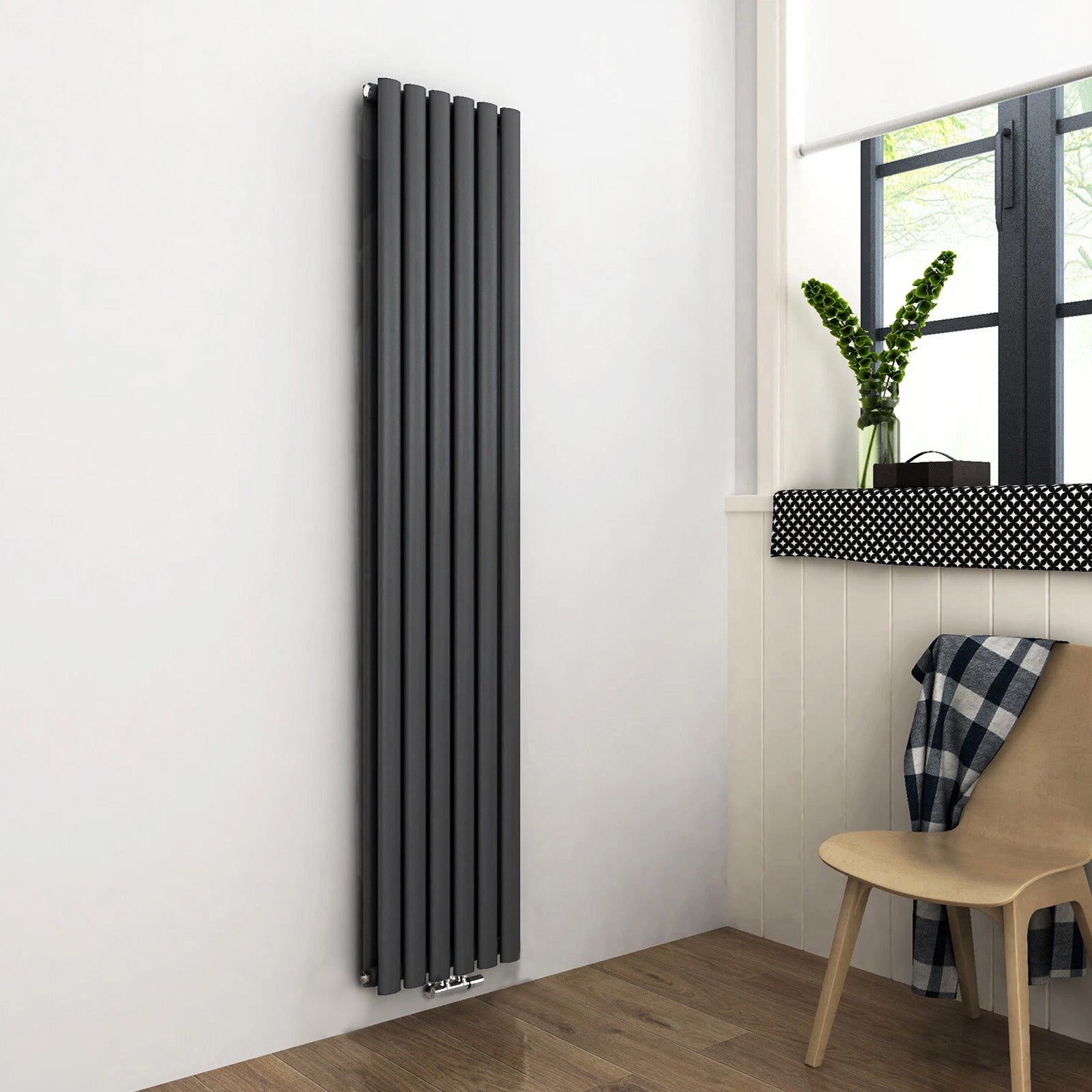 Vertical Central Connection Towel Radiator White Single Straight 1800 x 360 mm