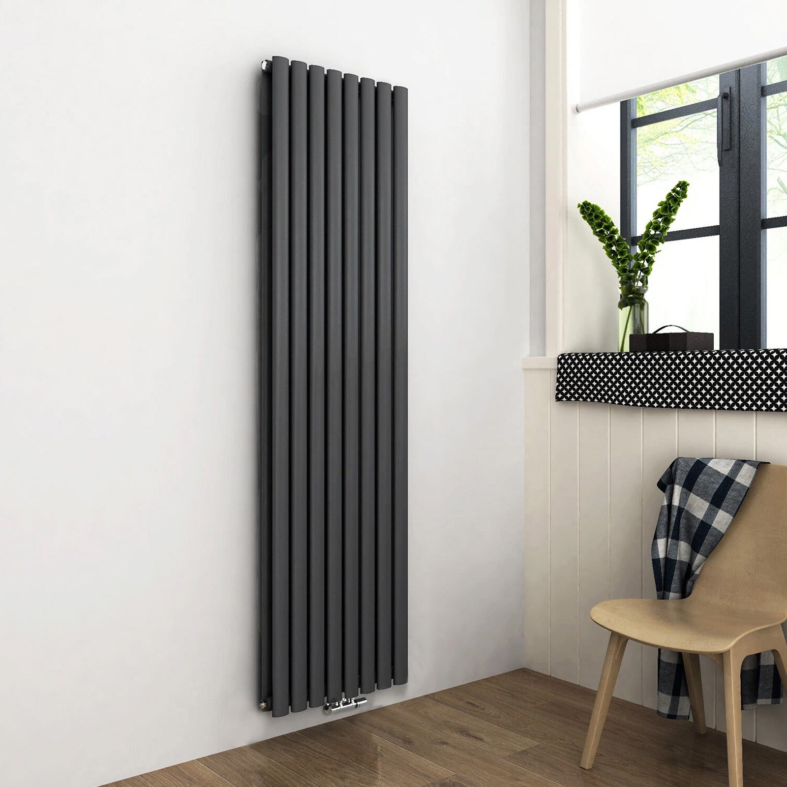 Vertical Central Connection Towel Radiator White Single Straight 1600 x 600 mm