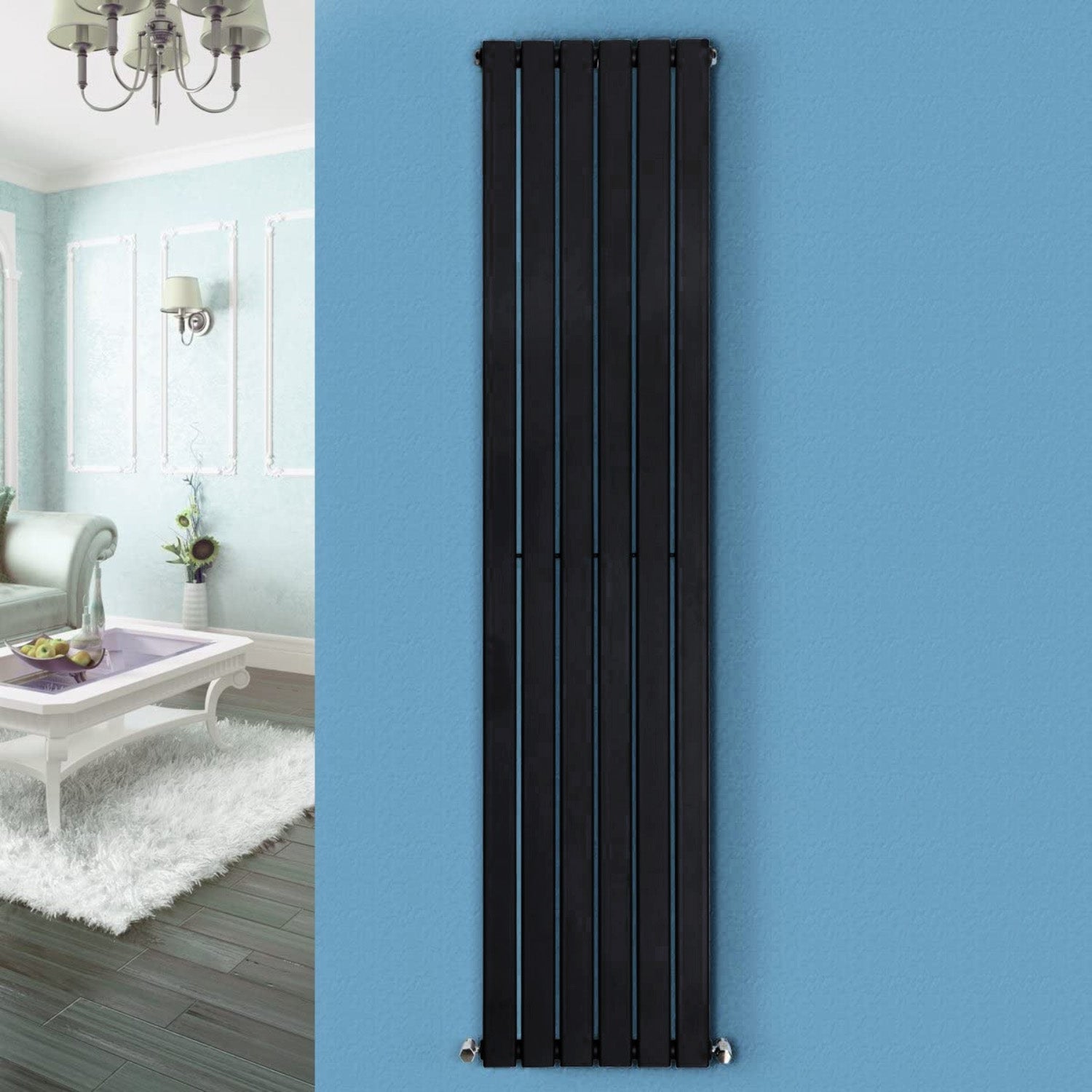Designer Radiator 1800 X 410 mm Vertical Single Oval Tube Black