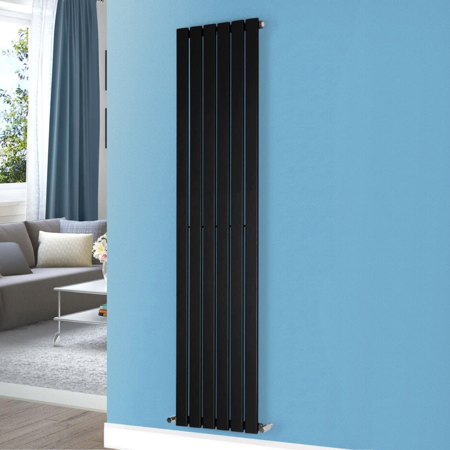 Designer Radiator 1800 X 410 mm Vertical Single Oval Tube Black