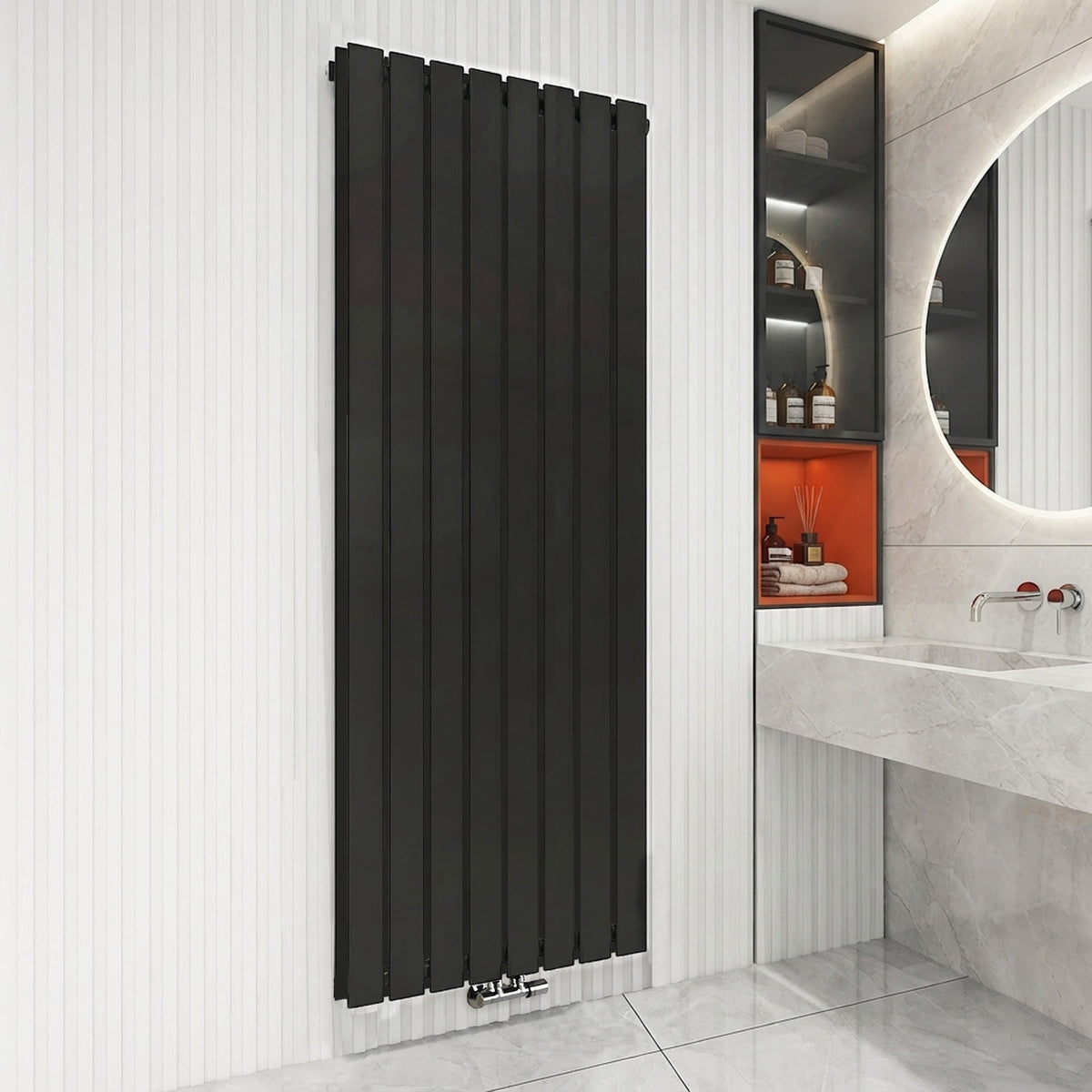 Vertical Central Connection Towel Radiator White Single Straight 1600 x 600 mm