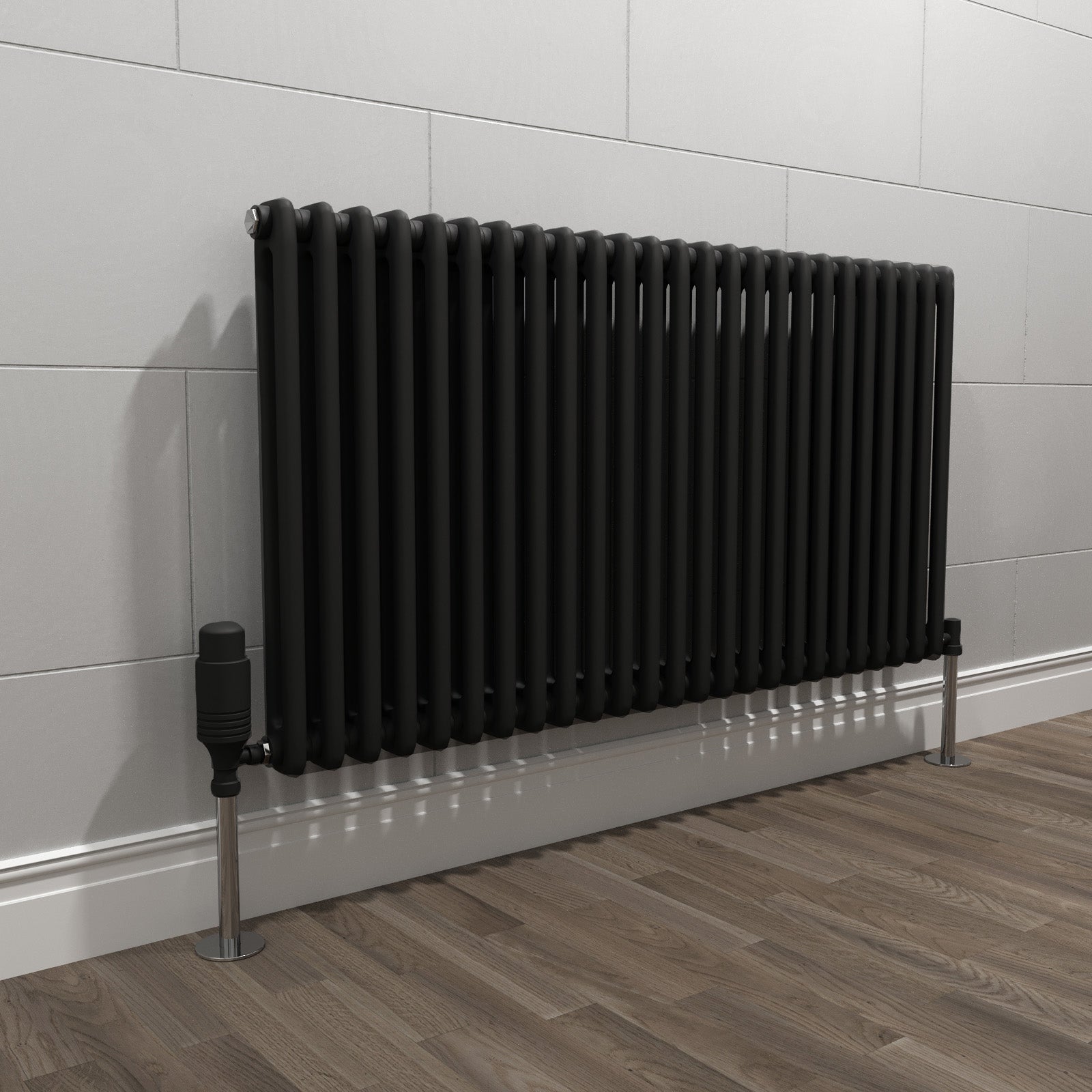 Traditional Radiator 600 X 1145 mm Horizontal Double Column Matte Black