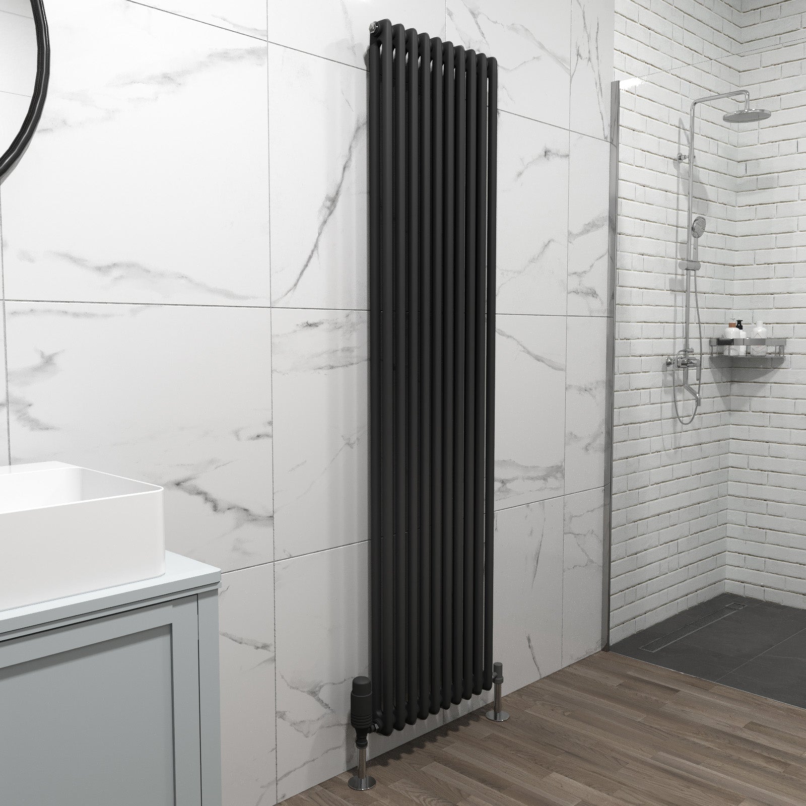 Traditional Radiator 1800 X 470 mm Vertical Double Column Matte Black