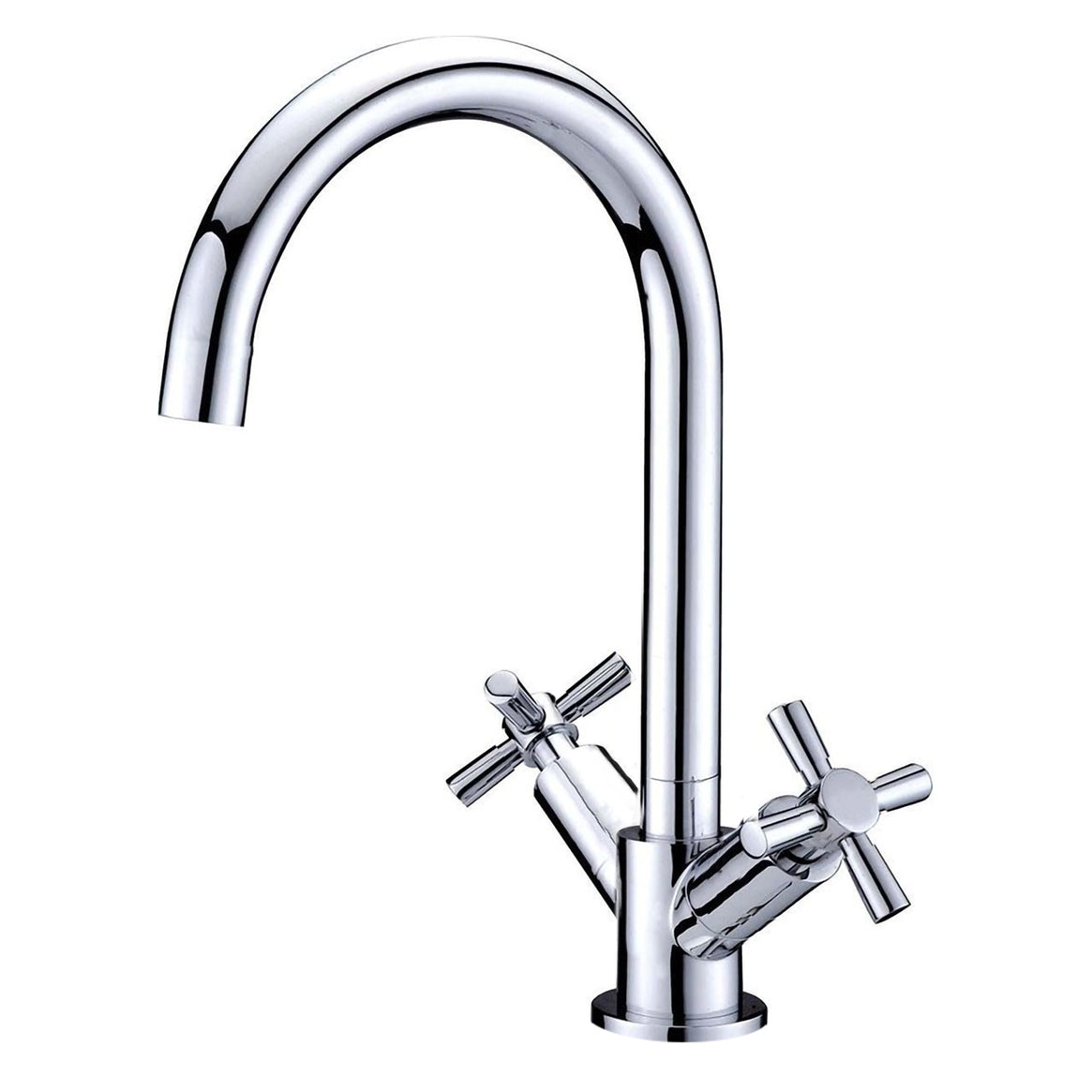 Contemporary Chrome Cross Handle Kitchen Mixer Tap With Swivel Spout