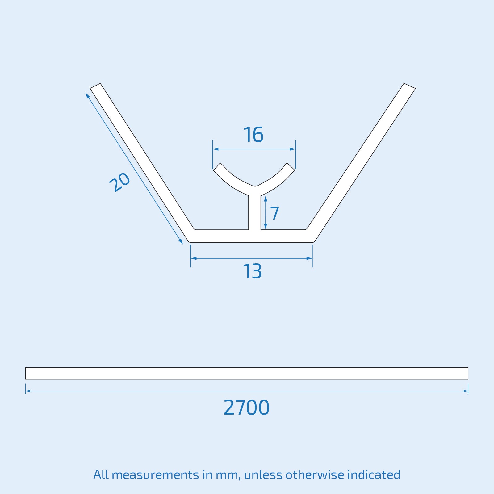Technical drawing of a metal bracket with dimensions