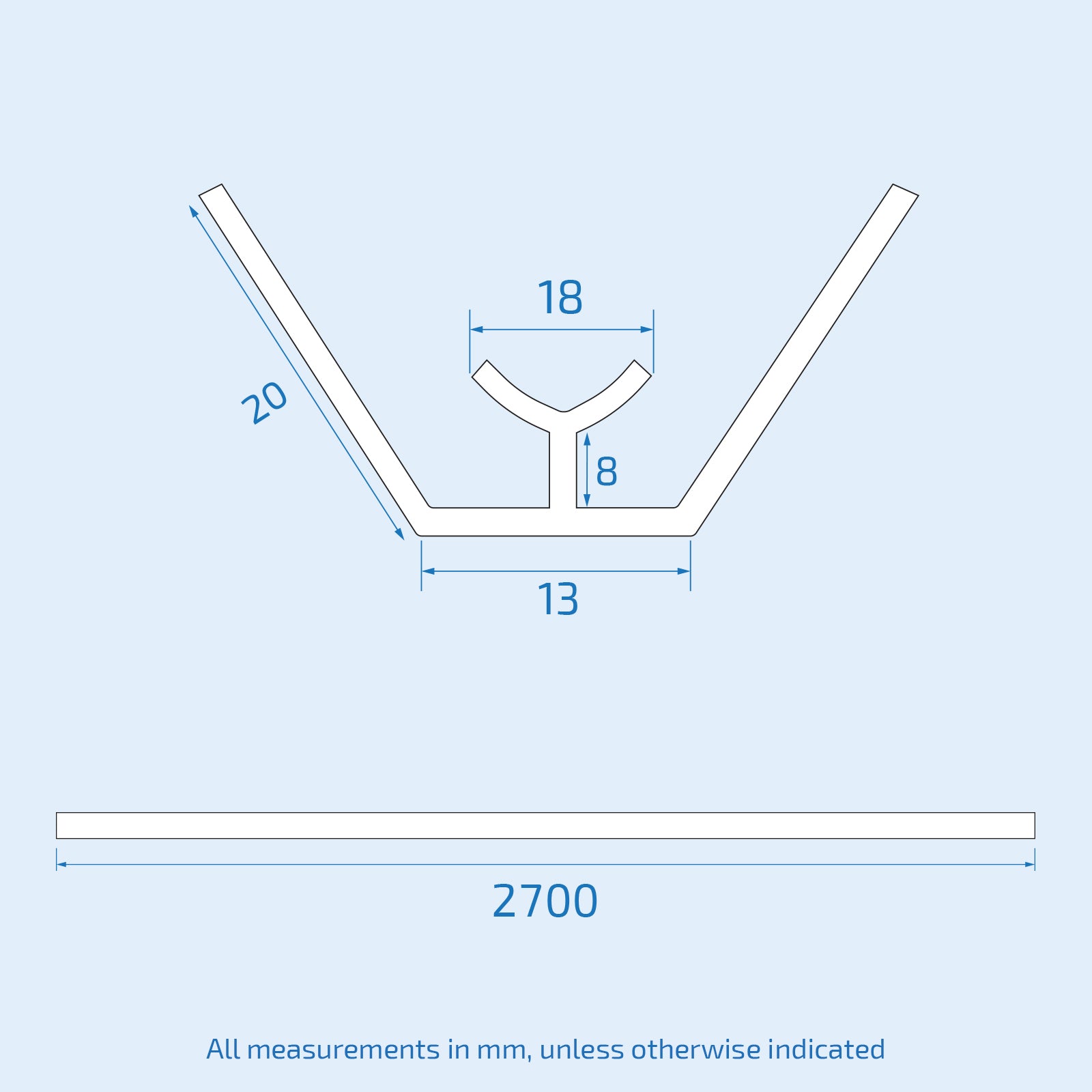 Technical drawing of a metal bracket with dimensions