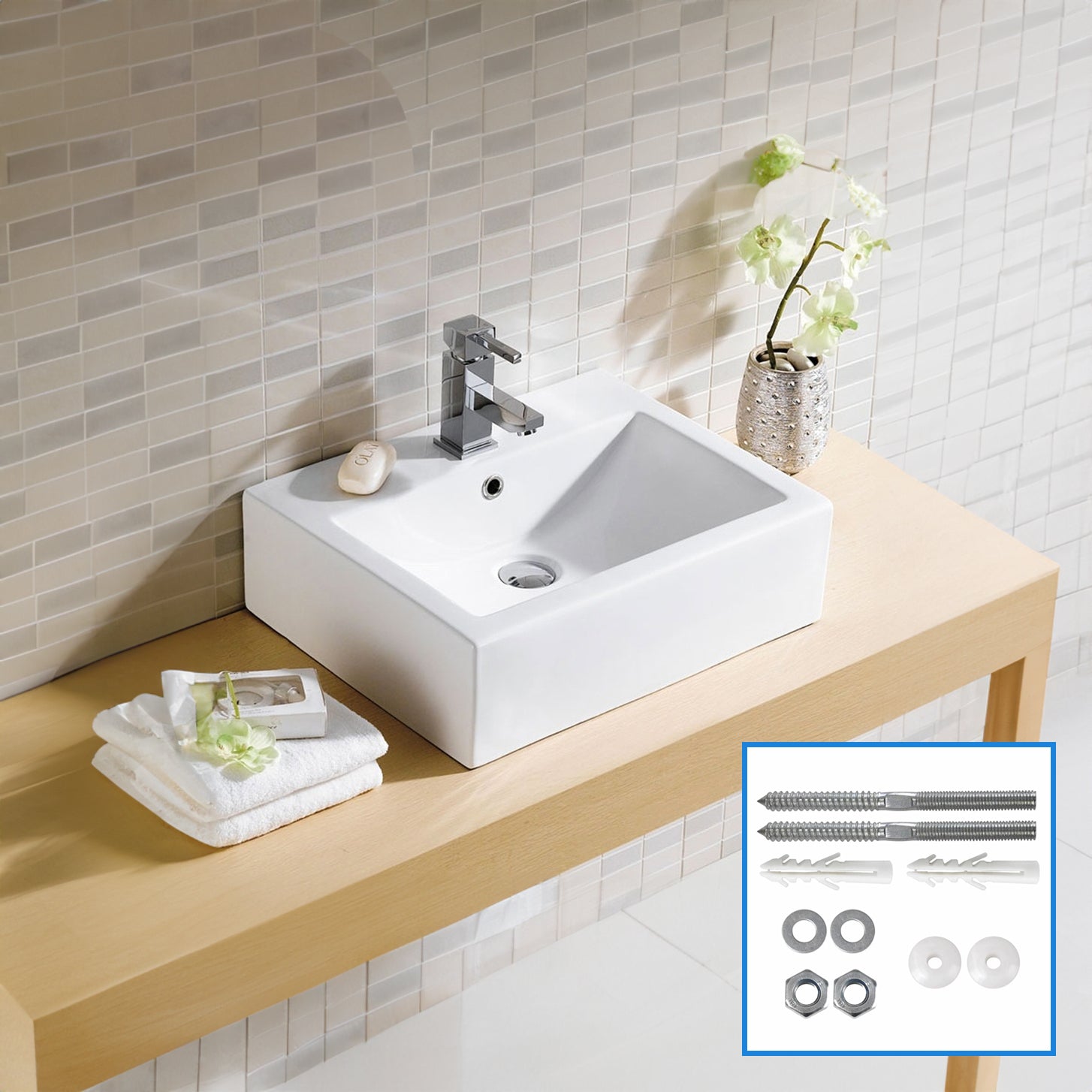363mm x 270mm Bathroom Peregrine Cloakroom Counter Top or Wall Hung Ceramic Basin Sink and Fittings